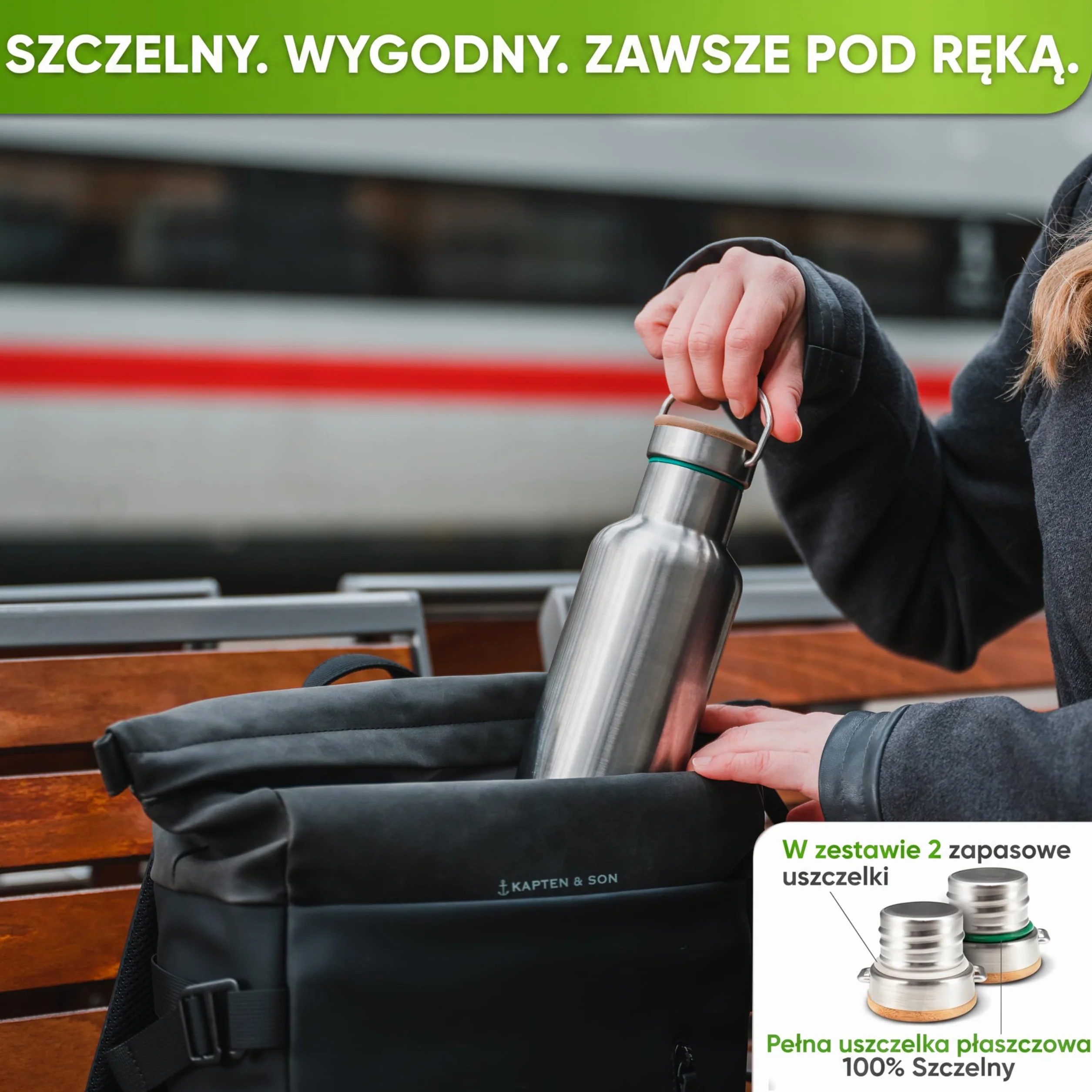 Blockhütte. Butelka na napoje, ze stali nierdzewnej, premium, izolowana, 1 l, z ekologiczną szczotką do czyszczenia butelki, zabezpieczona przed wyciekiem, nadaje się do zmywarki, do biura, bez bisfenolu A