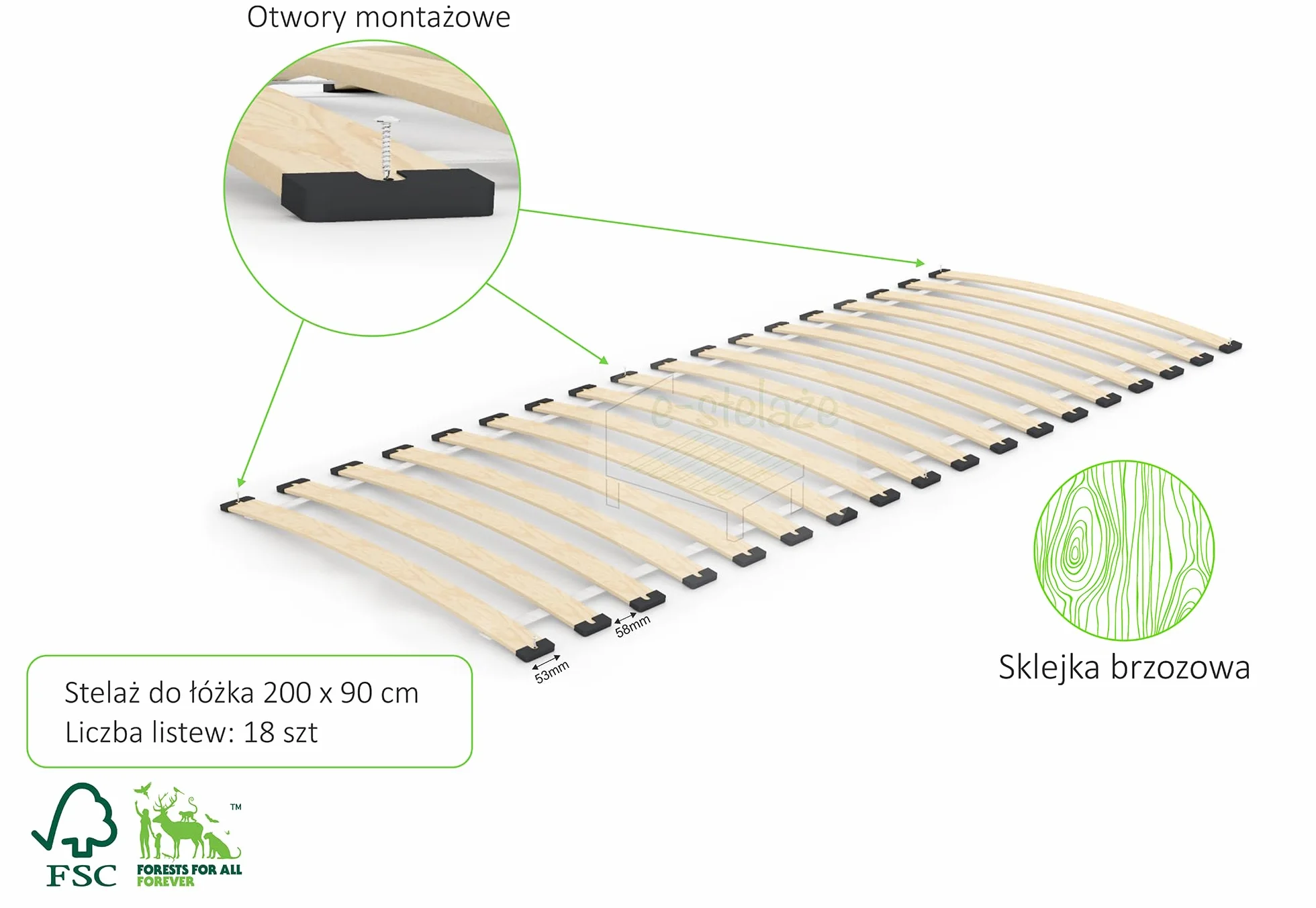 Stelaż wkład do łóżka pod materac, 90 x 200 cm, sprężynujący