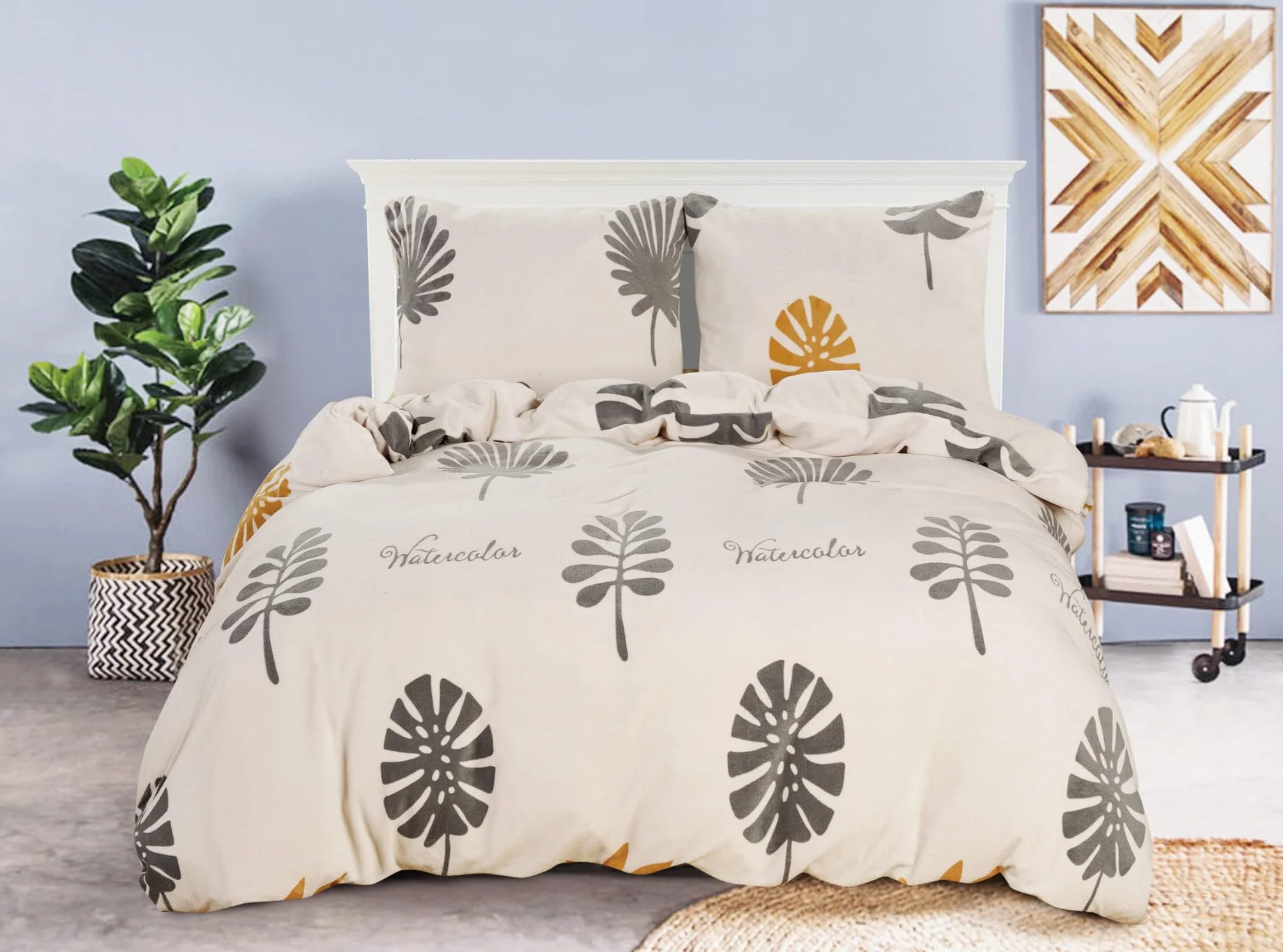 Cotton Market Komplet pościeli 160 x 200 cm z poszewką na poduszkę, bawełna z mikrofibry, zestaw 3-częściowy, poszwa na kołdrę 160 x 200 cm i 2 poszewki na poduszkę (70 x 80 cm), beżowe, kwiaty