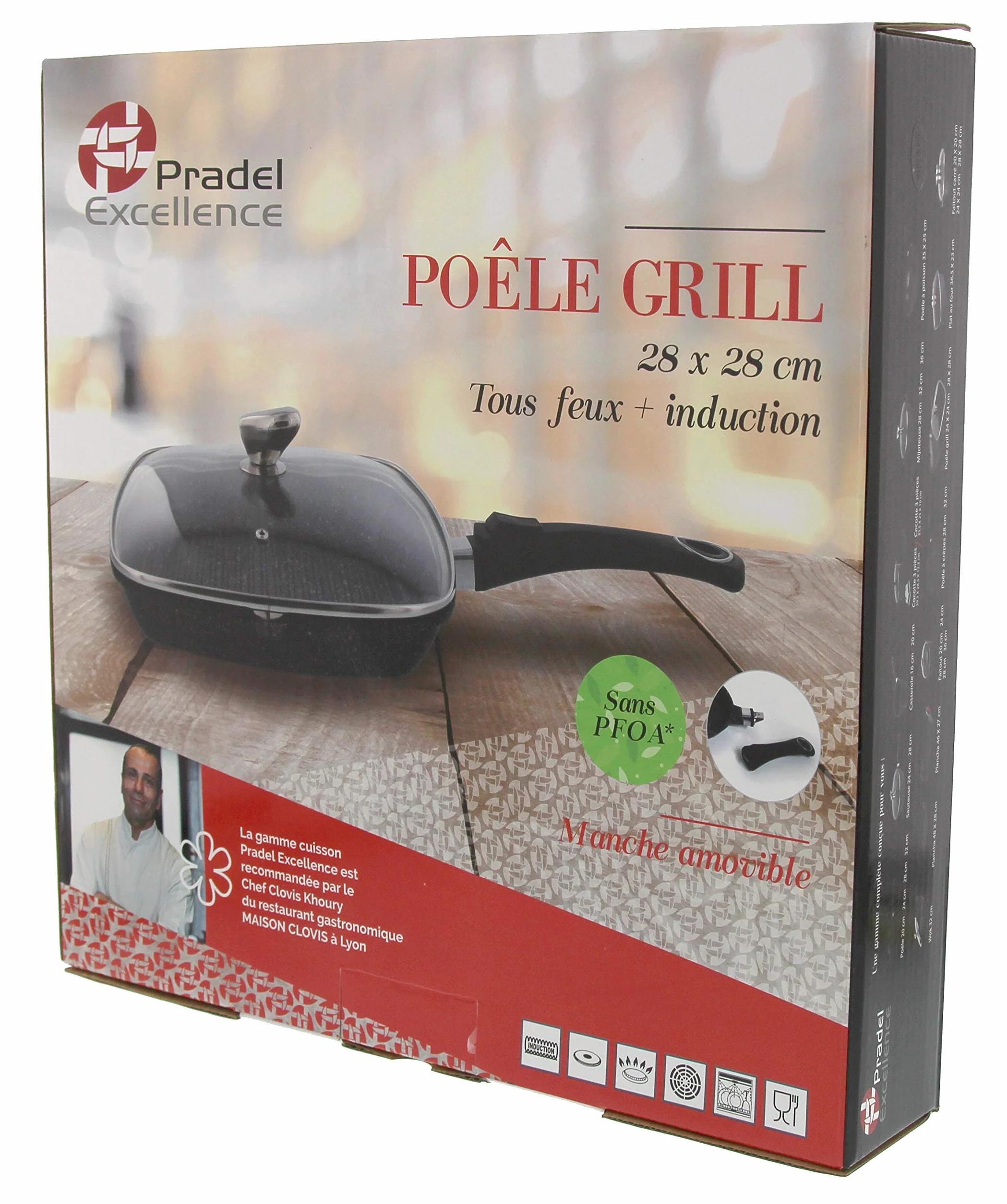 Pradel Excellence 52383M patelnia grillowa ze szklaną pokrywką, 28 x 28 cm