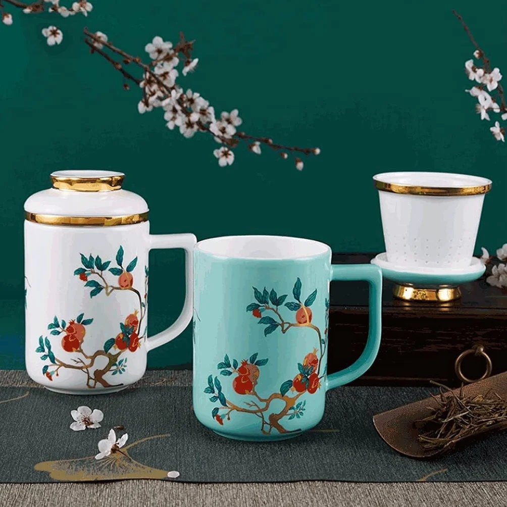 FiliżAnki Kubek PodróżNy Kubek Do Kawy W Stylu Chińskim Z Pokrywką Z Filtrem, Duży 400 ML Kubek Do Herbaty Z Porcelany Kostnej, Kubek Wielofunkcyjny Kubek Do Napojów Kawa Kubek Kubek (Blue : C)