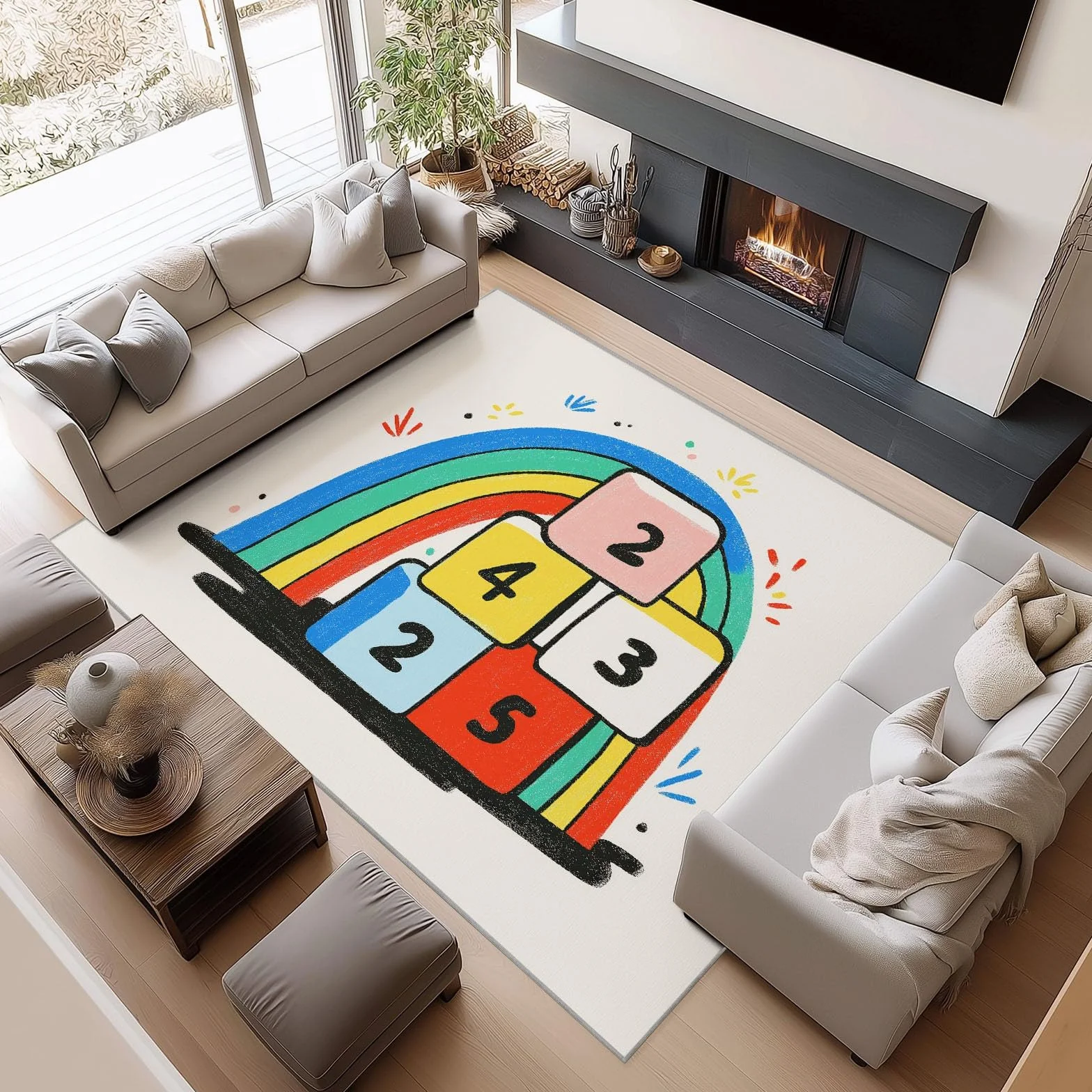 Minimalizm dywan do salonu tęcza geometryczne klocki 100 x 160 cm nowoczesny dywan do salonu beżowy dywan nadający się do prania - do sypialni kuchni stół do przedpokoju