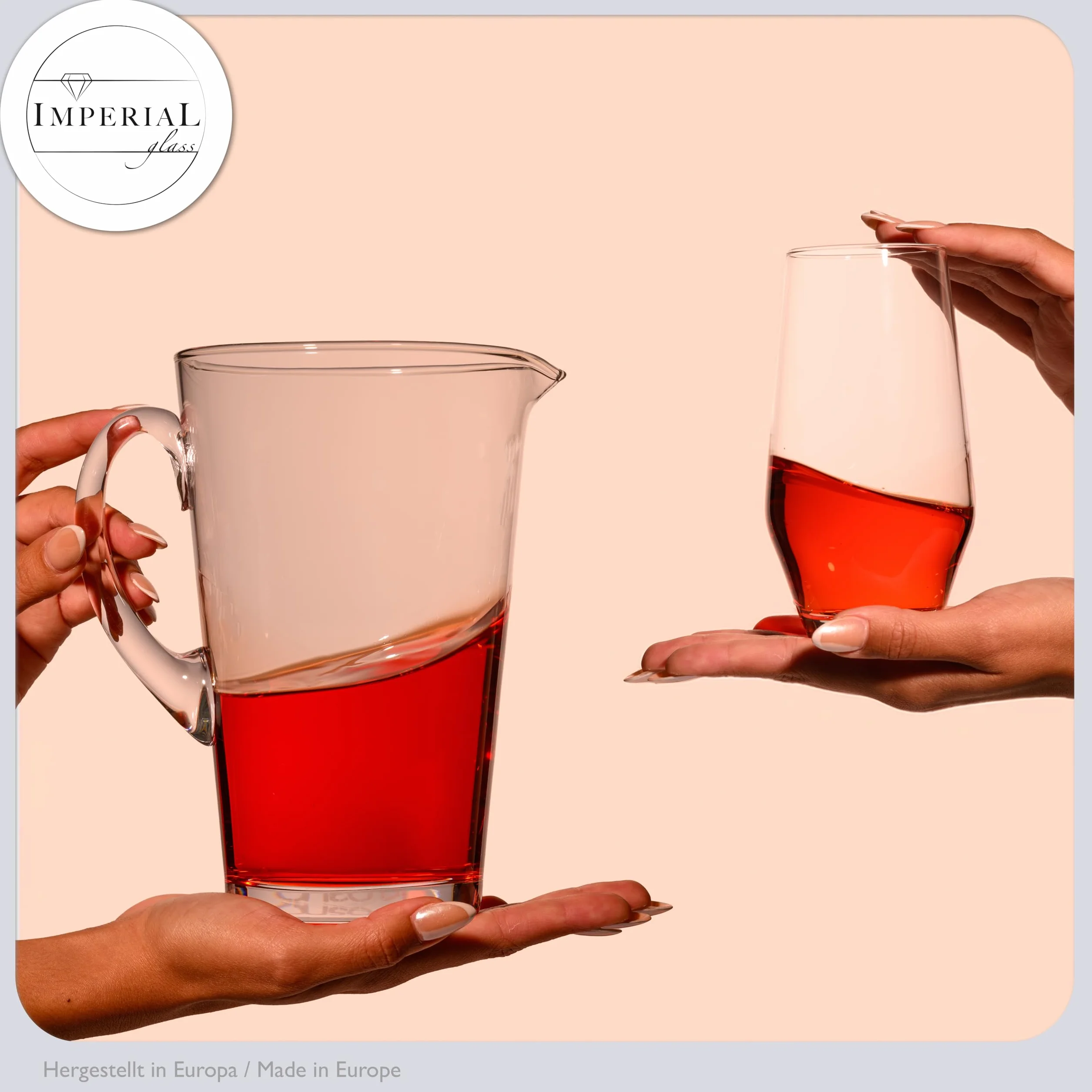IMPERIAL zestaw karafek i szklanek do picia ze szkła kryształowego "Rom" – 1 karafka 1680 ml + 6 szklanek 520 ml – ręcznie wykonana