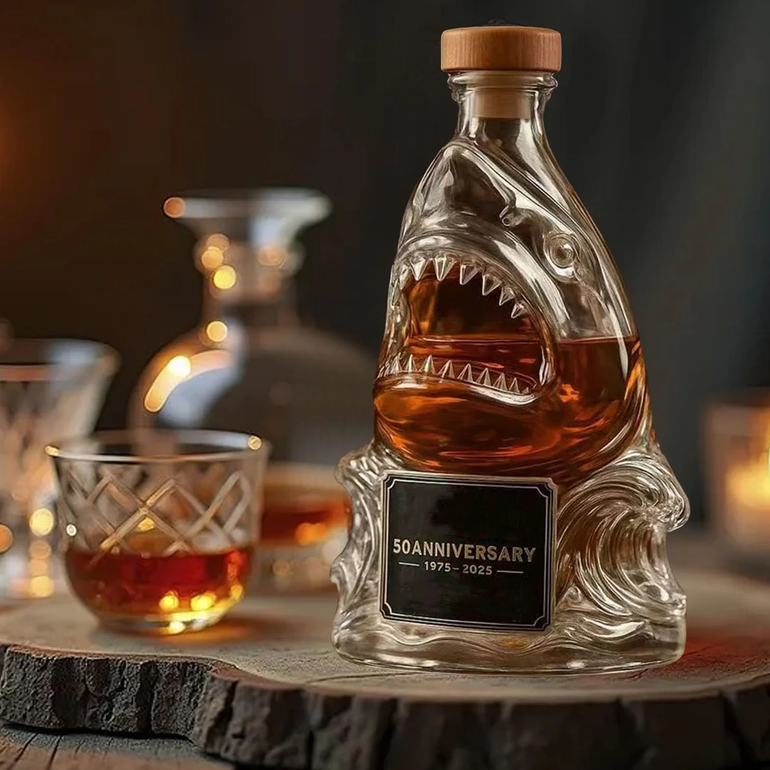 300 ml 3D figurka rekina w butelce wina, zabawna szklana karafka do whisky, figurki zwierząt, baru, biura(E)