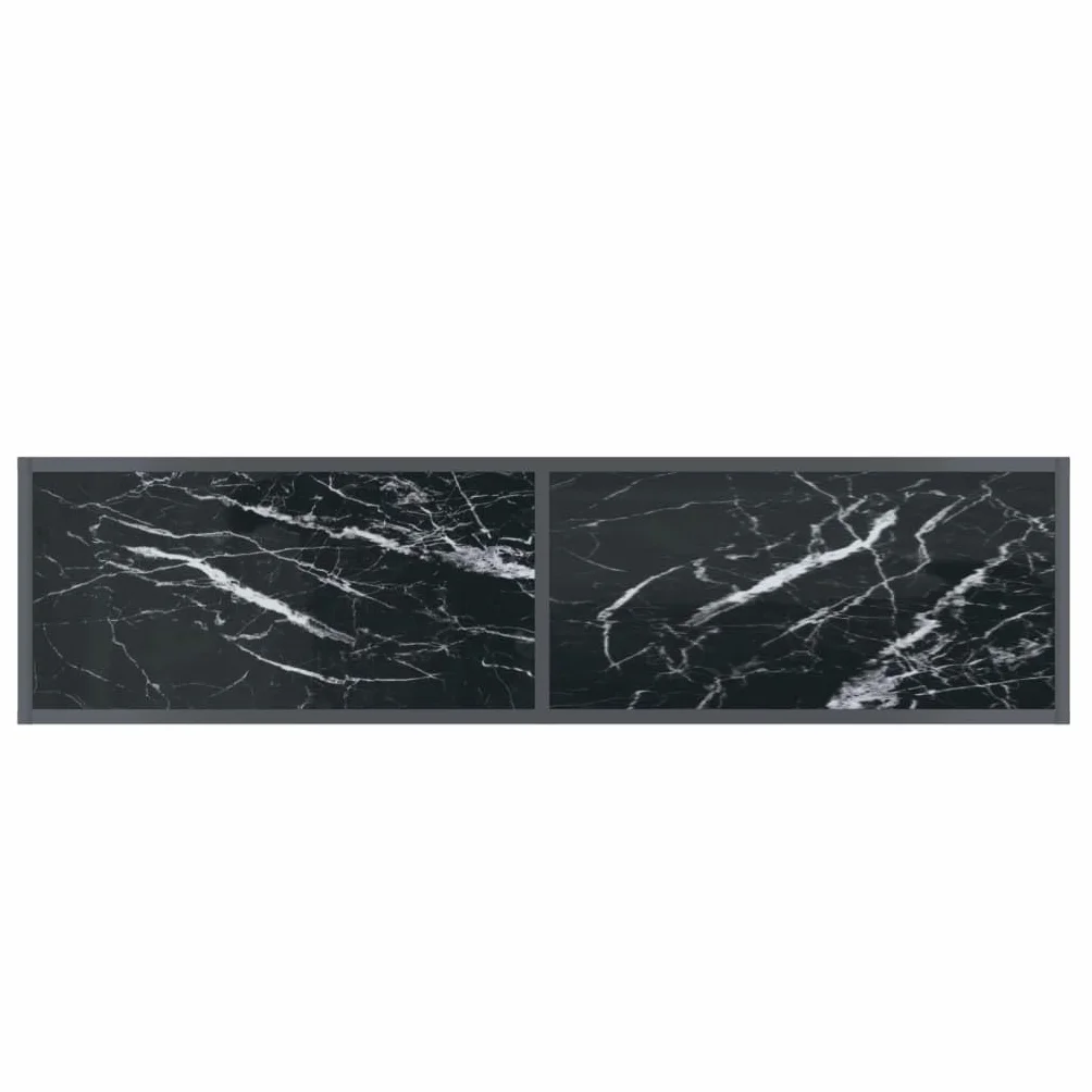 Stolik konsolowy, czarny, 140 x 35 x 75,5 cm, szkło hartowane, stal malowana proszkowo, stół do przedpokoju z półką, nowoczesne wzornictwo do salonu, wytrzymała konstrukcja