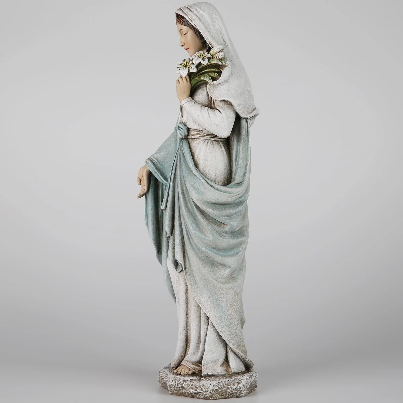 Pomnik Matki Bożej Błogosławionej Marii: statua Matki Bożej Maryi Panny, elegancka dekoracja domu, ręcznie malowana, Santa Maria z lilami, kolekcja Renaissance