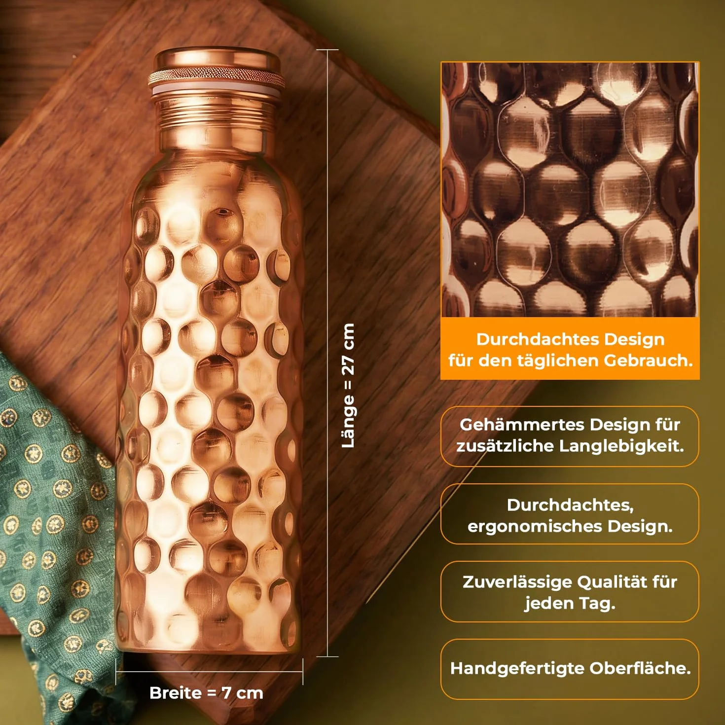 Bezspoinowe butelki miedziane z ajurwedą otrzymały 100% czystej i szczelnej zawartości 950 ml