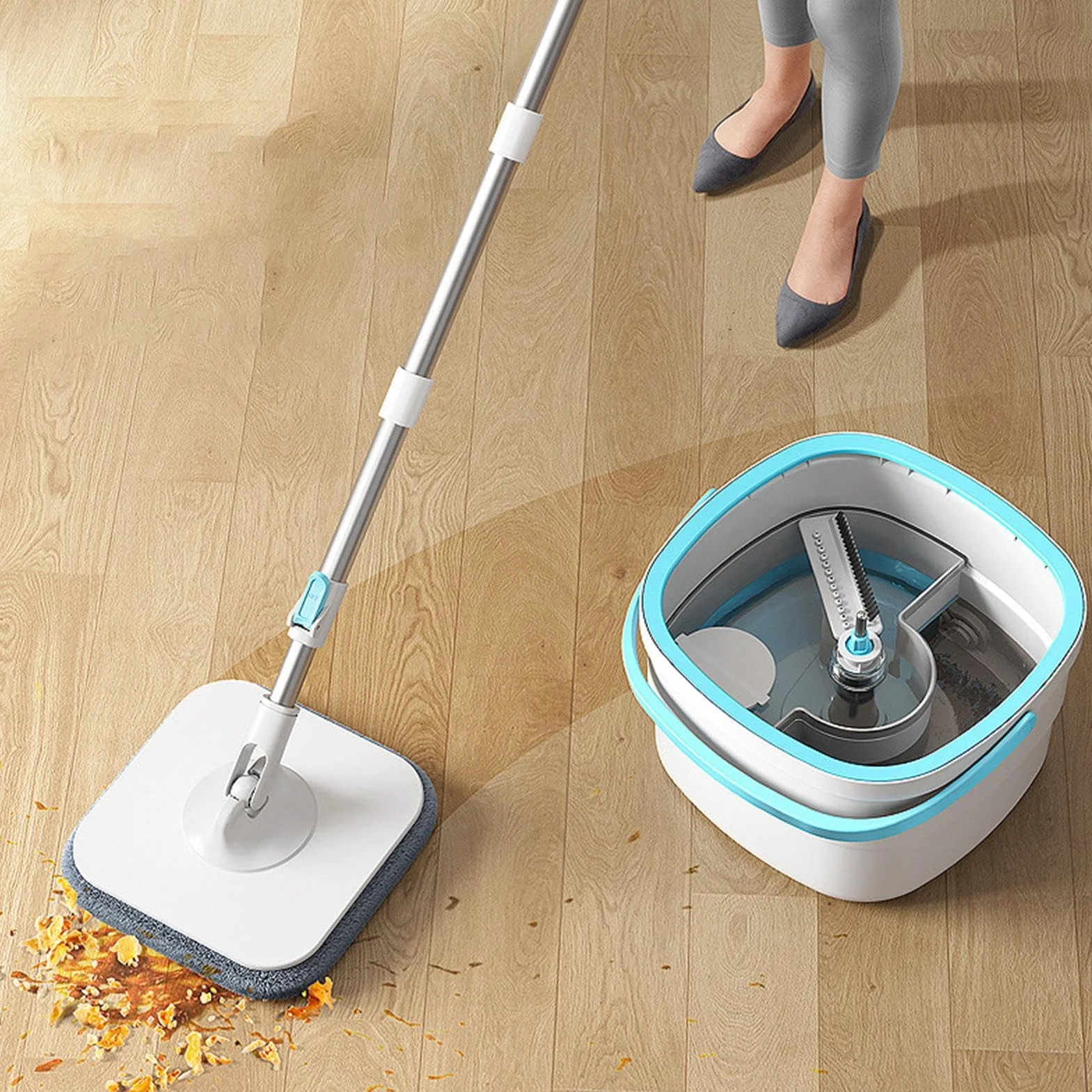 Zestaw Mopa i Wiadra do Czyszczenia Zaopatrzenie Do Sprzątania I | Bezdotykowe Mop i Więdro do Mycia do Sypialni Jadalni Kuchni Łazienki Gabinetu oraz Po