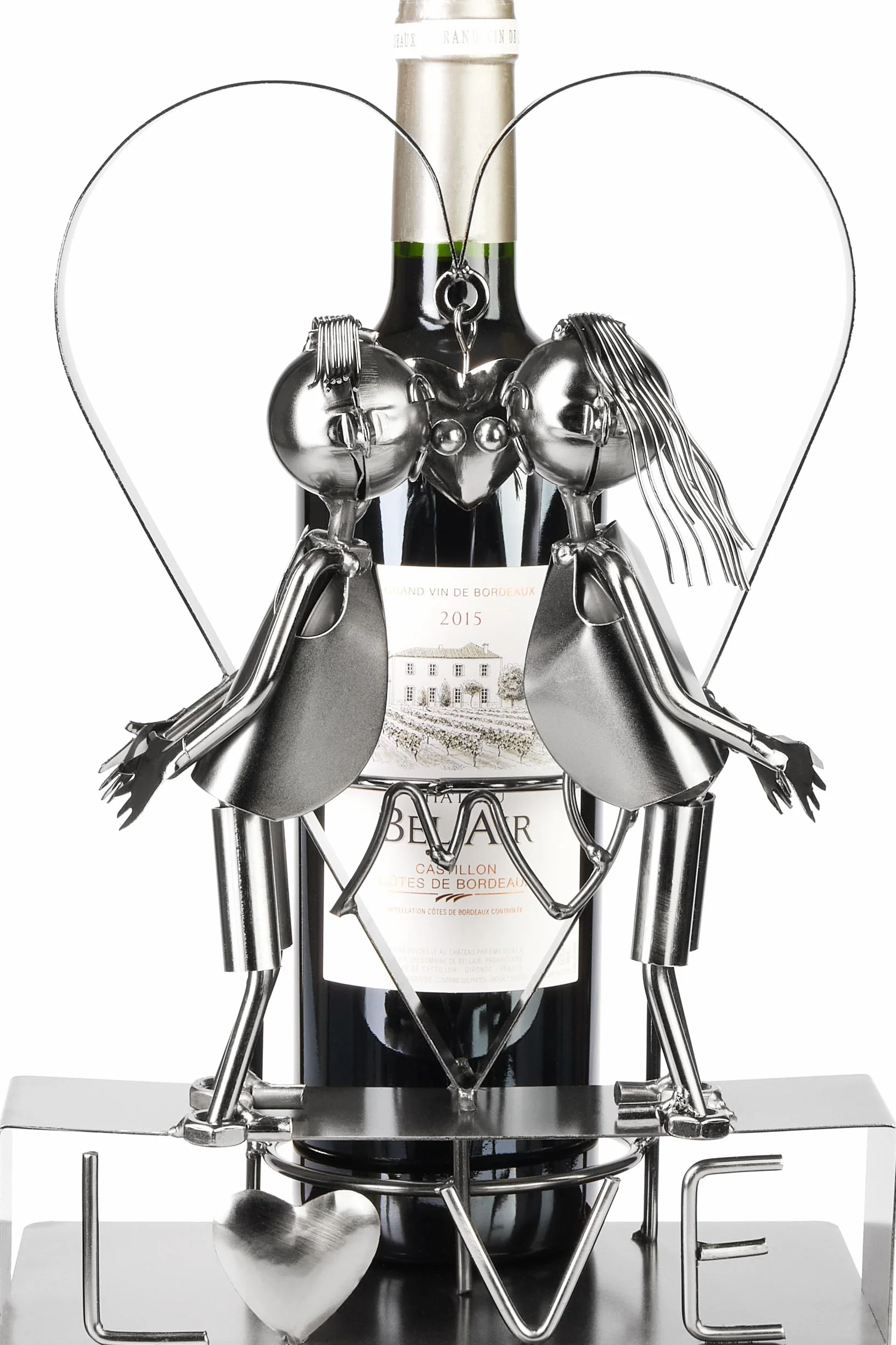 BRUBAKER Stojak na Butelki z Winem LOVE Para Zakochanych w Dużym Sercu z Metalu 29 cm Prezent na Ślub