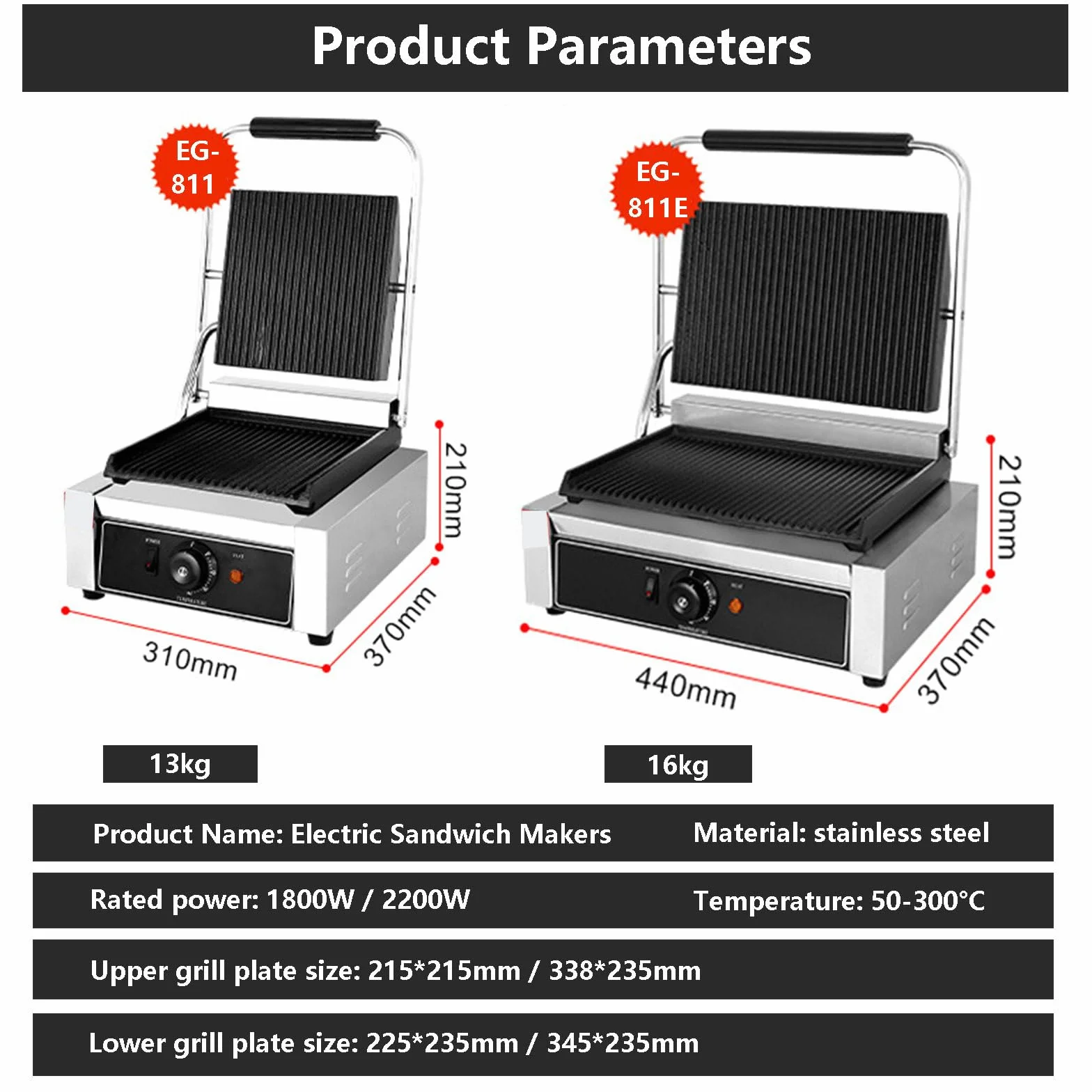 Grill Ze Stali Nierdzewnej Do Kanapek - 50-300°C, Elektryczny Toster Do Kanapek I Gofrownica, Jednogłowicowa Elektryczna Patelnia Z 5 Szczypcami Do Grilla Na Spotkania Rodzinne,1800W