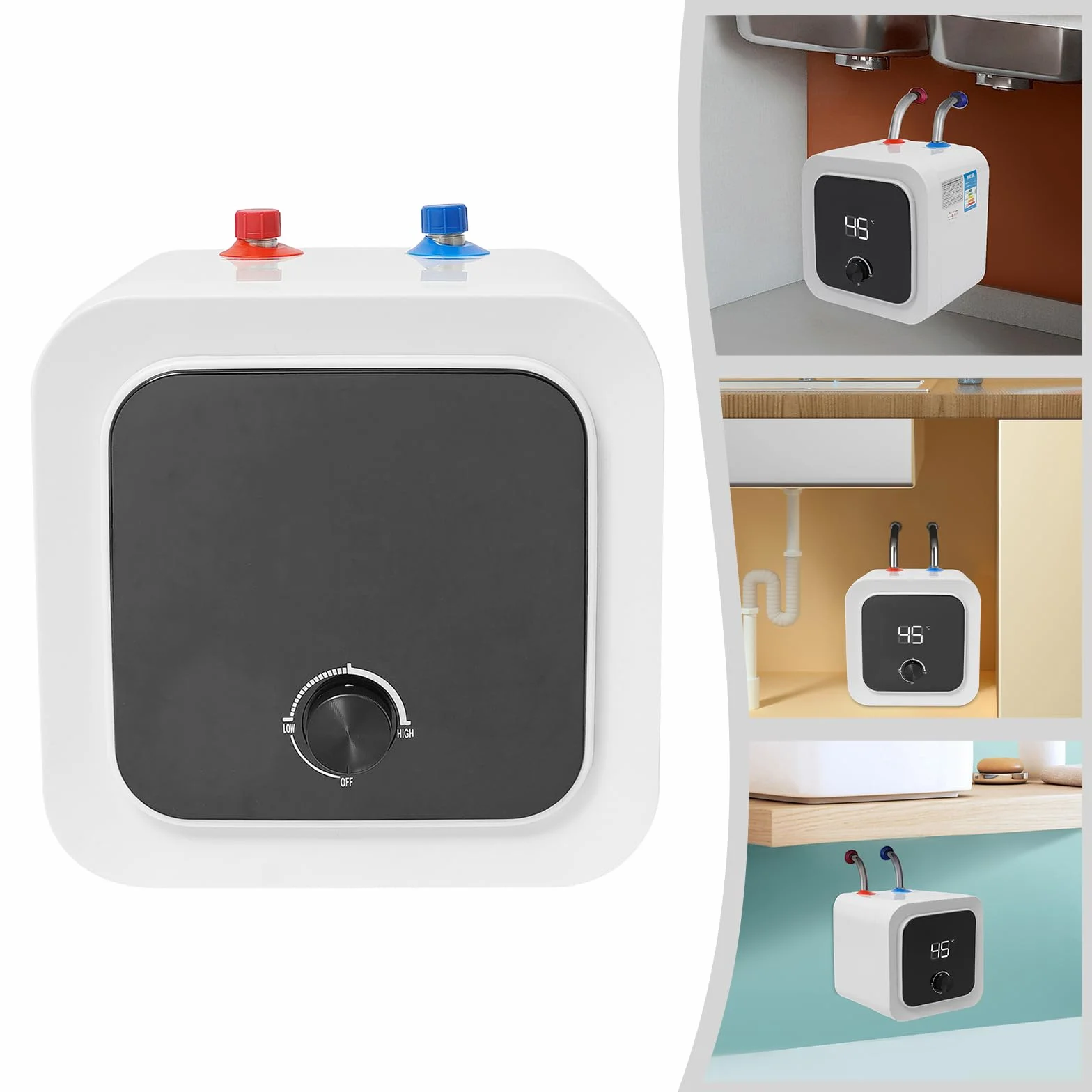 Elektroniczny podgrzewacz wody, 1500 W, 30-65°C, zbiornik ciepłej wody IPX4, bojler 0,75 MPa, bojler dolny 8 l, bojler ciepłej wody z 1 zaworem bezpieczeństwa, 1 wąż kropelkowy