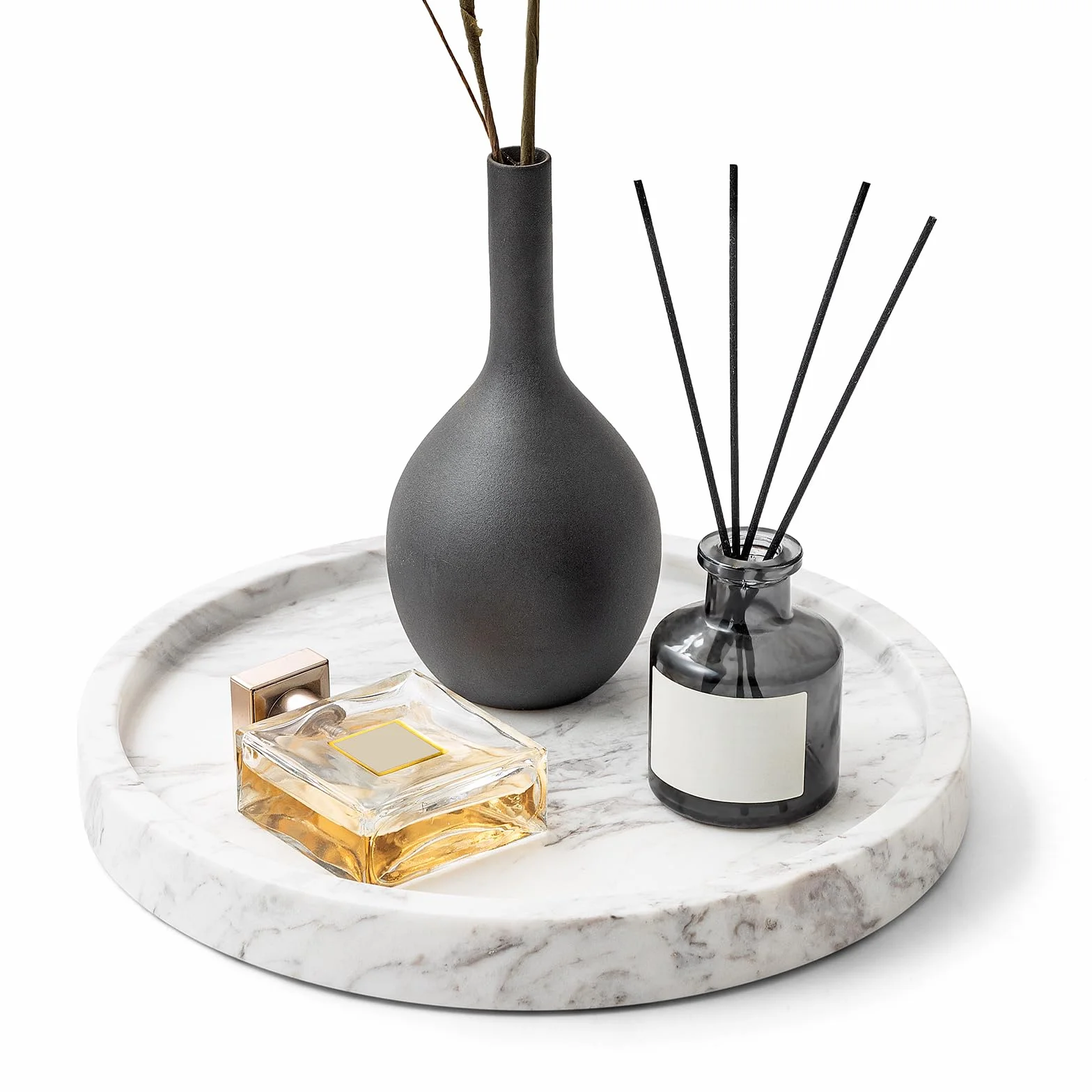 Taca z naturalnego marmuru do łazienki, mała taca, okrągła taca na biżuterię, perfumy, świece, organizer do przechowywania blatu jako dekoracja domu, biała, TP601
