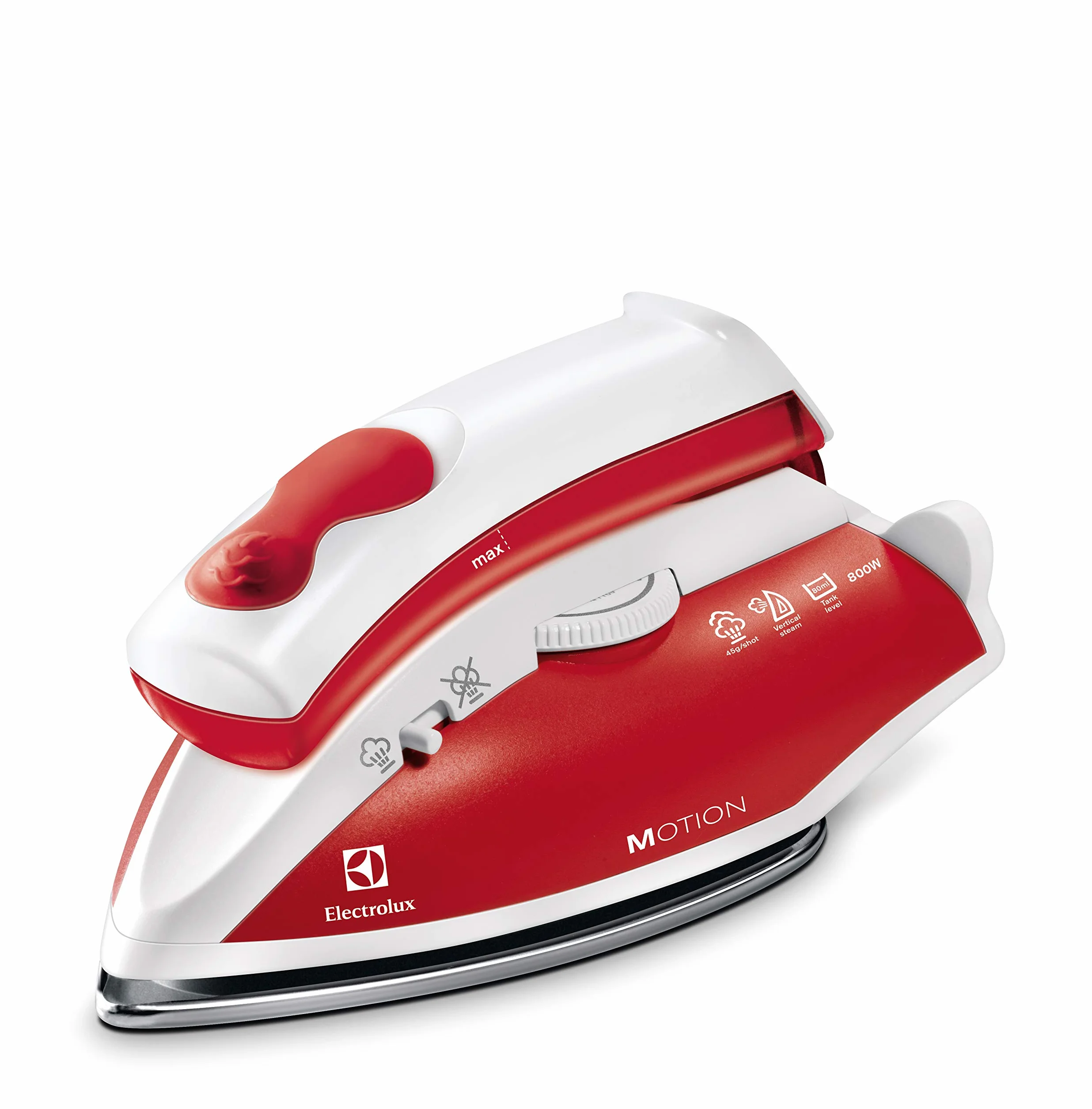 Electrolux Żelazko turystyczne 800 W, Zmienna i stała para wodna, Ergonomiczny składany uchwyt,Stopa żelazka ze stali nierdzewnej,45gr wyrzut pary,60 ml zbiornik na wodę,1,9 m przewód,EDBT800,Czerwony