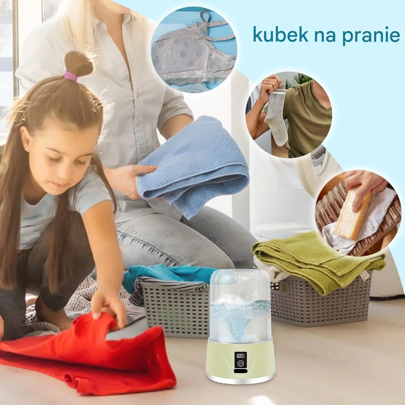 Rechargeable Portable Washing Machine, 1000ml Cordless Underwear Washer with Multiple Wash Settings