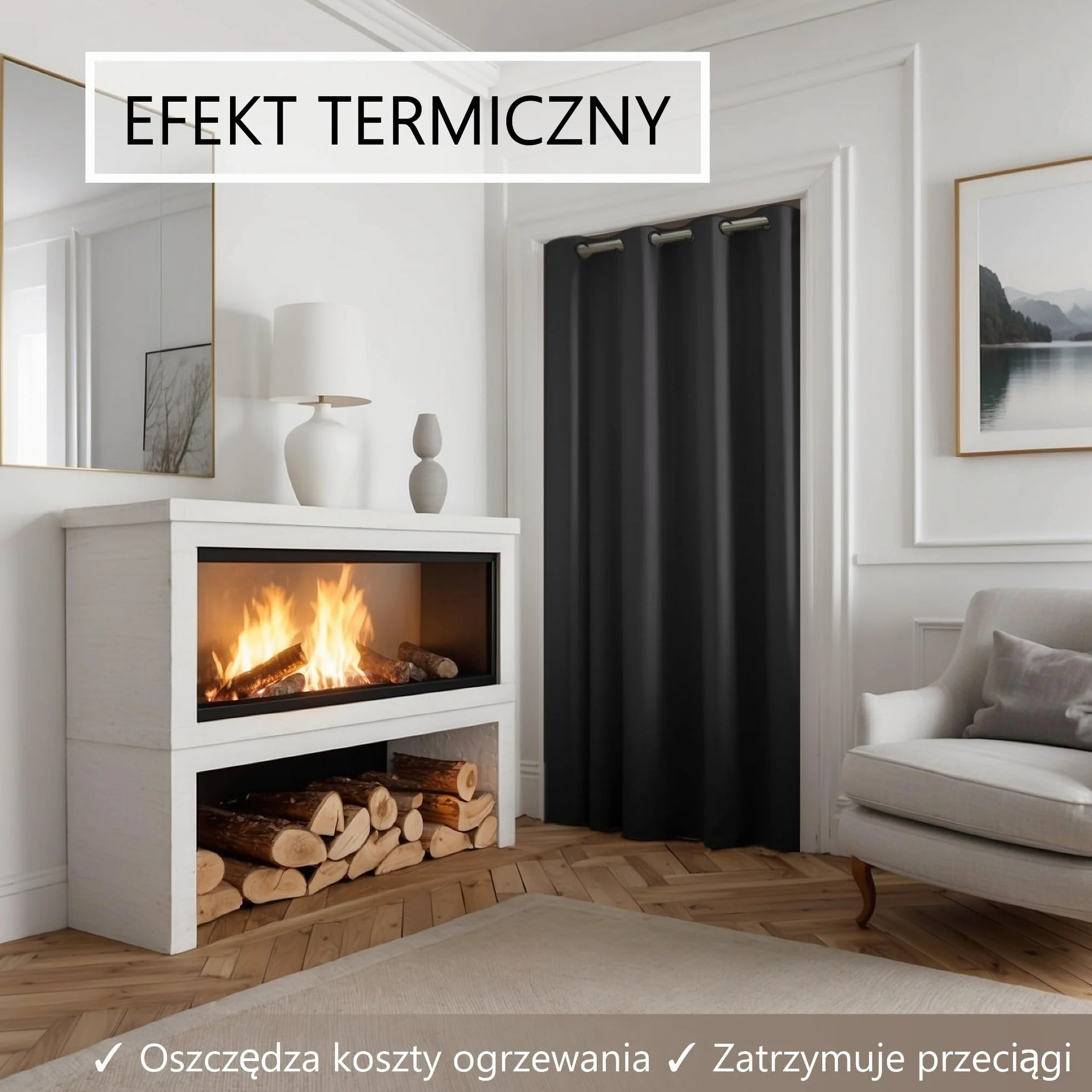 Zasłona do drzwi z drążkiem teleskopowym, łatwy montaż w 1 minutę bez wiercenia (czarna zasłona drzwiowa + srebrny drążek, zasłona 200 x 150 cm (wys. x szer.) + drążek 70–120 cm)