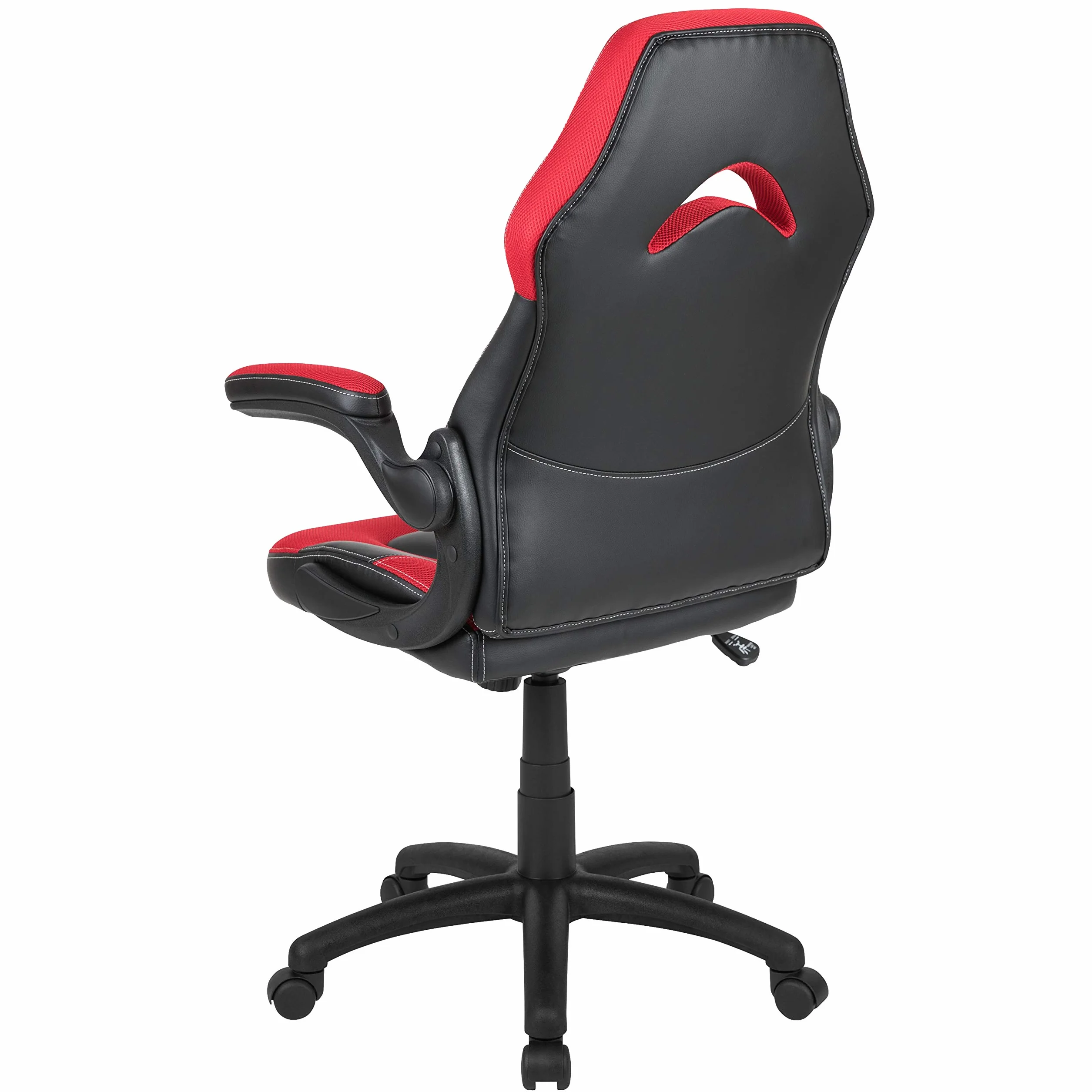 Flash Furniture X10 fotel gamingowy do biura, ergonomiczny, komputerowy, regulowany, obrotowy fotel z podnoszonymi podłokietnikami, czerwono-czarna skóra, miękka