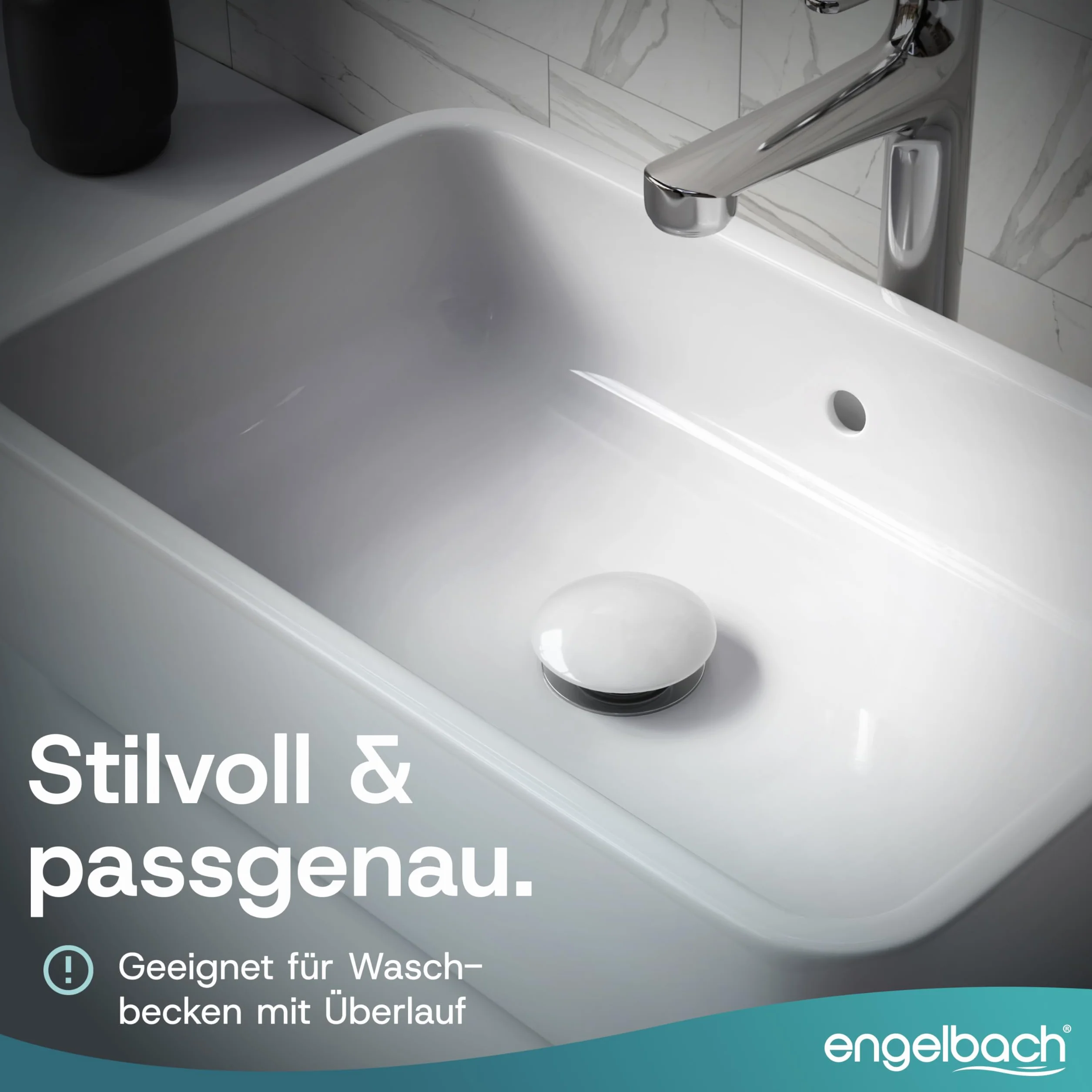 Engelbach® Uniwersalny zestaw odpływowy do umywalki – zawór pop-up (również do umywalek nablatowych) – wyjmowany korek z sitkiem na włosy – w zestawie instrukcja montażu, Ceramiczny z przelewem