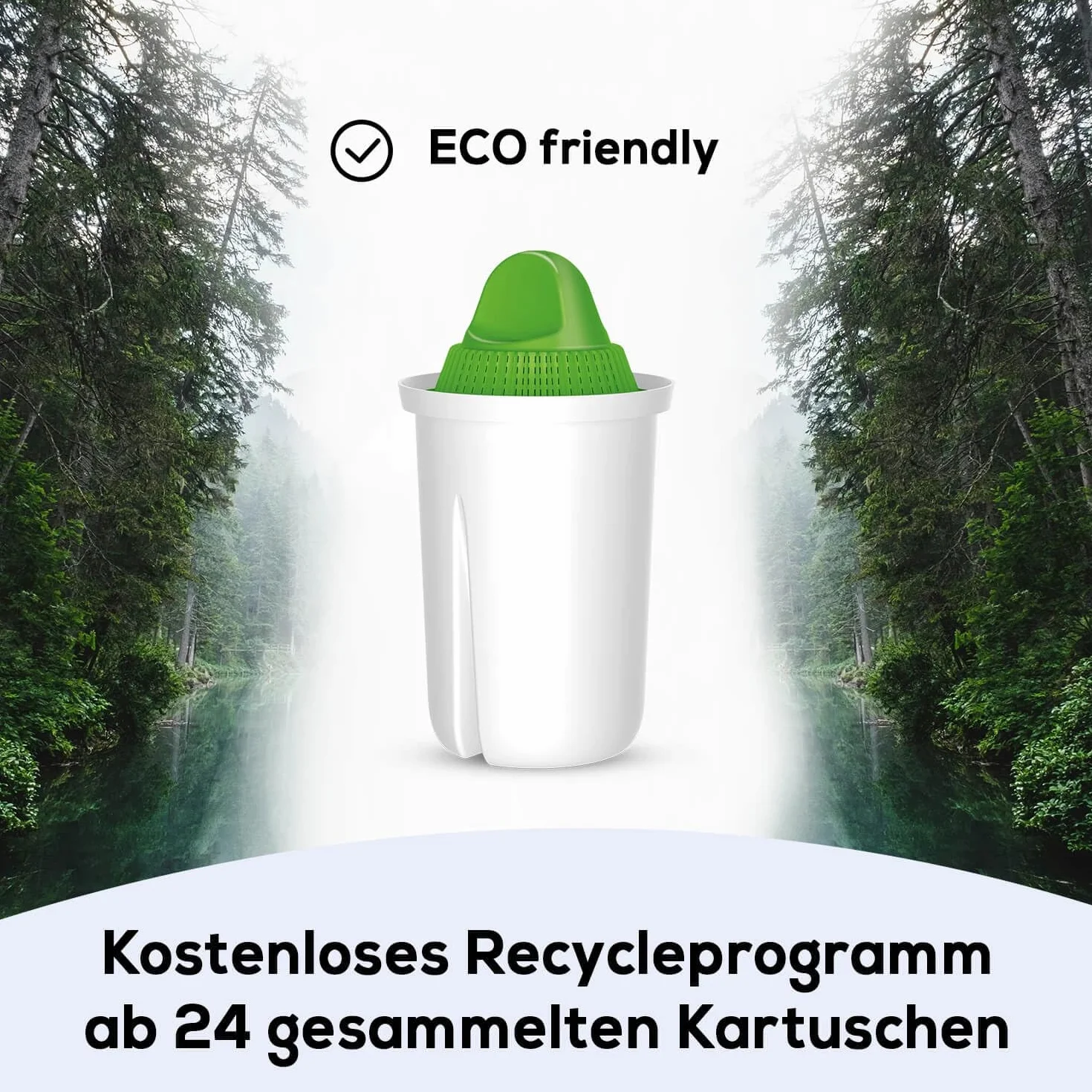 PearlCo Szklany filtr do wody (biały) z 1 alkalicznym wkładem filtrującym Classic – Made in EU