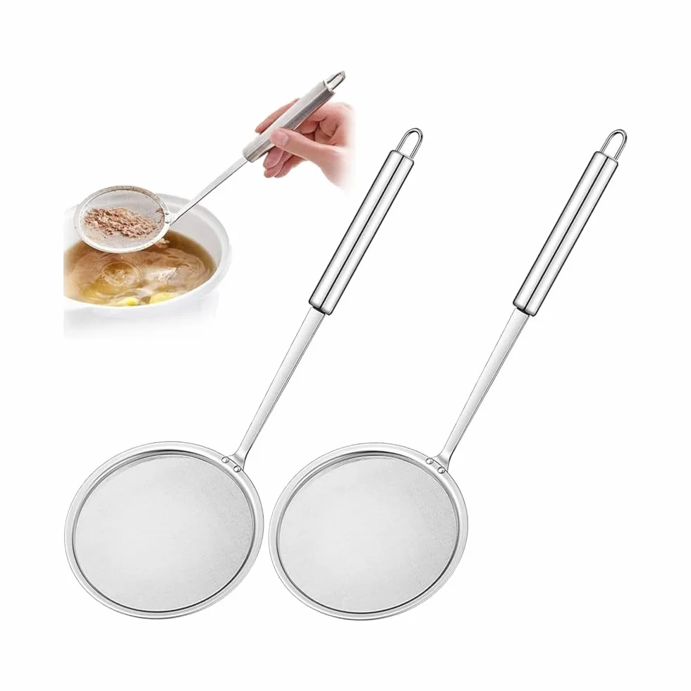 LATRAT 2 łyżki do piany, łyżka cedzakowa ze stali nierdzewnej, sitko kuchenne, duża łyżka, zestaw filtrów do tłuszczu, pianki, pozostałości i owoców, oleju i zupy, czyste odsączanie