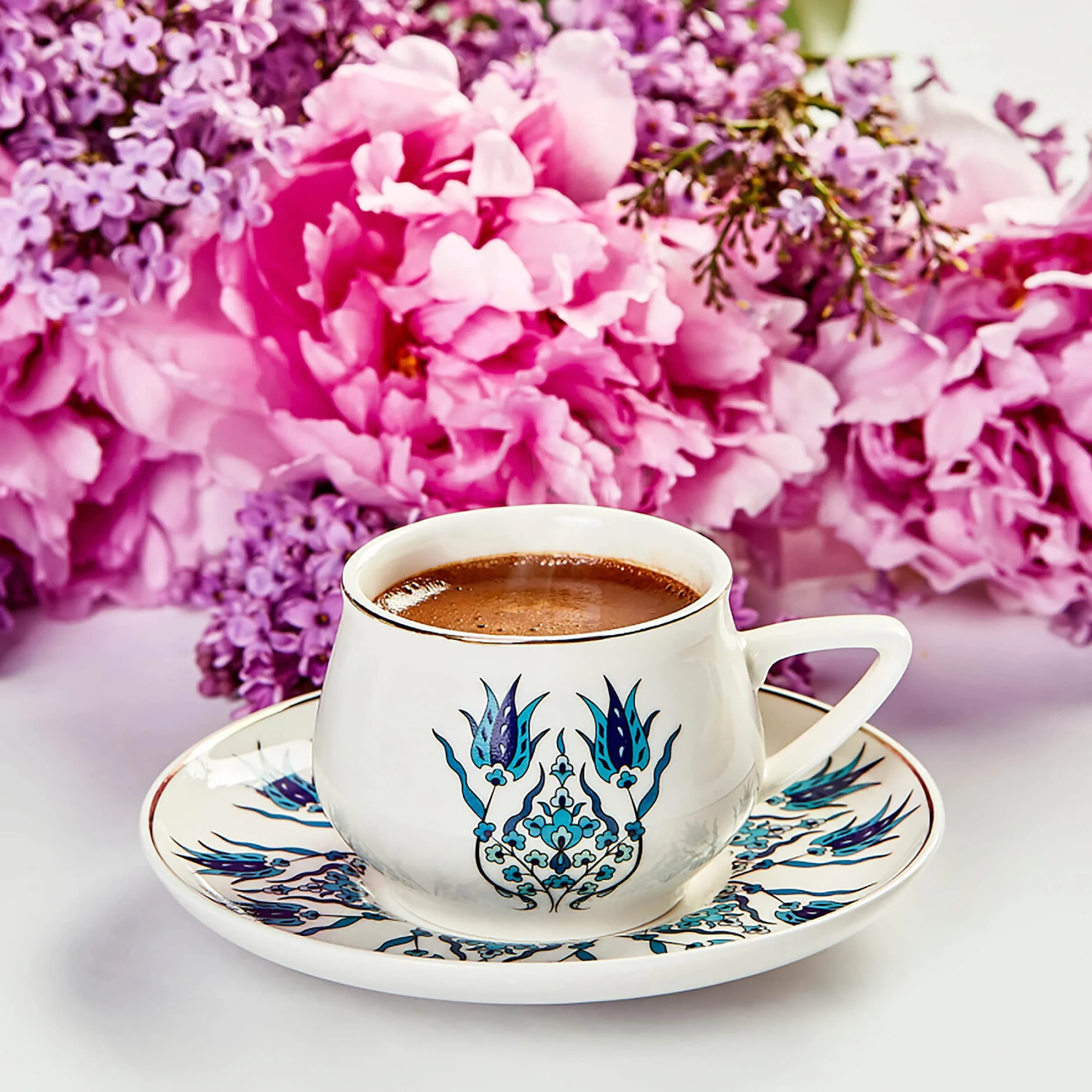 Karaca Iznik New Form turecki zestaw filiżanek do kawy dla 6 osób, 12-częściowy kubek ze spodkami, mały porcelanowy zestaw do espresso, idealny do serwowania greckiej, arabskiej kawy (100 ml)