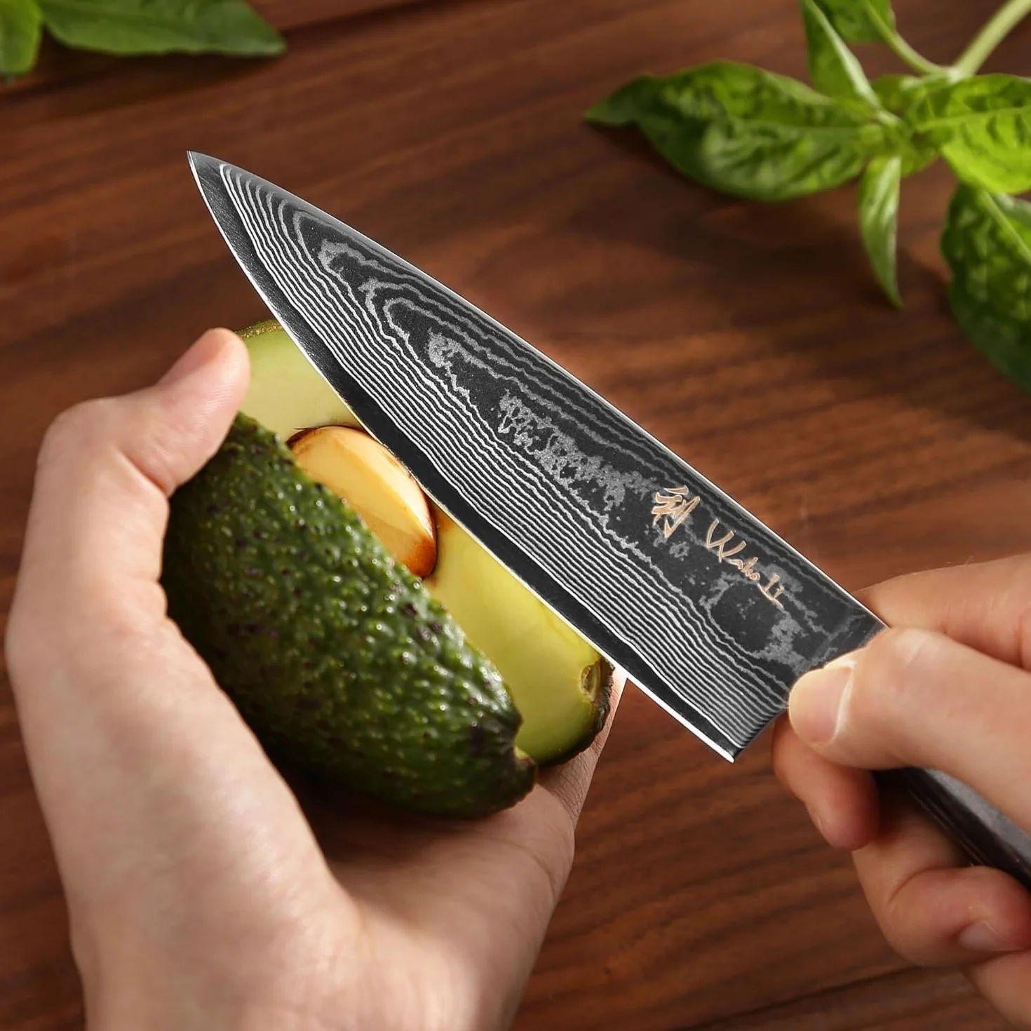 Wakoli EDIB Essentials Santoku 2-częściowy zestaw noży kuchennych 30 i 24 cm ze stali damasceńskiej z 67 warstw stali damasceńskiej z uchwytem z drewna Pakka, nóż do warzyw w zestawie pudełko na