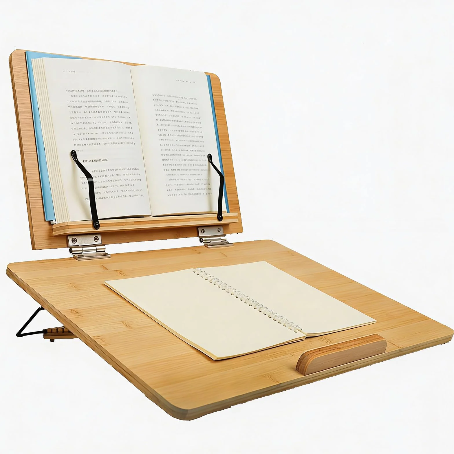 Bambusowy stojak na książki, regulowany uchwyt do czytania, składany nachylenie do pisania, laptopa, tablet, idealny do czytania, pisania, pracy, 6 kątów dla ergonomicznego komfortu