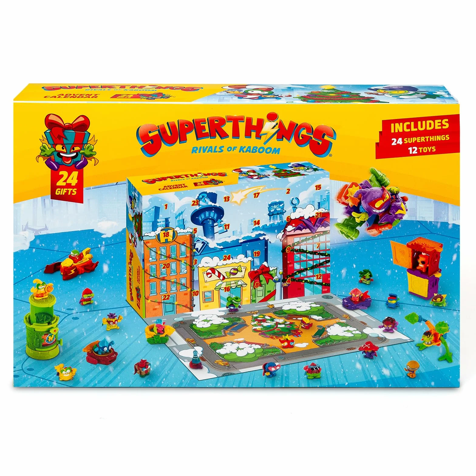 SUPERTHINGS S Kalendarz Adwentowy bożonarodzeniowy z 24 specjalnymi prezentami i niespodziankami, w tym minifigurki Superthings, Hideouts, Jets, egzoskeletons i pojazdy specjalne