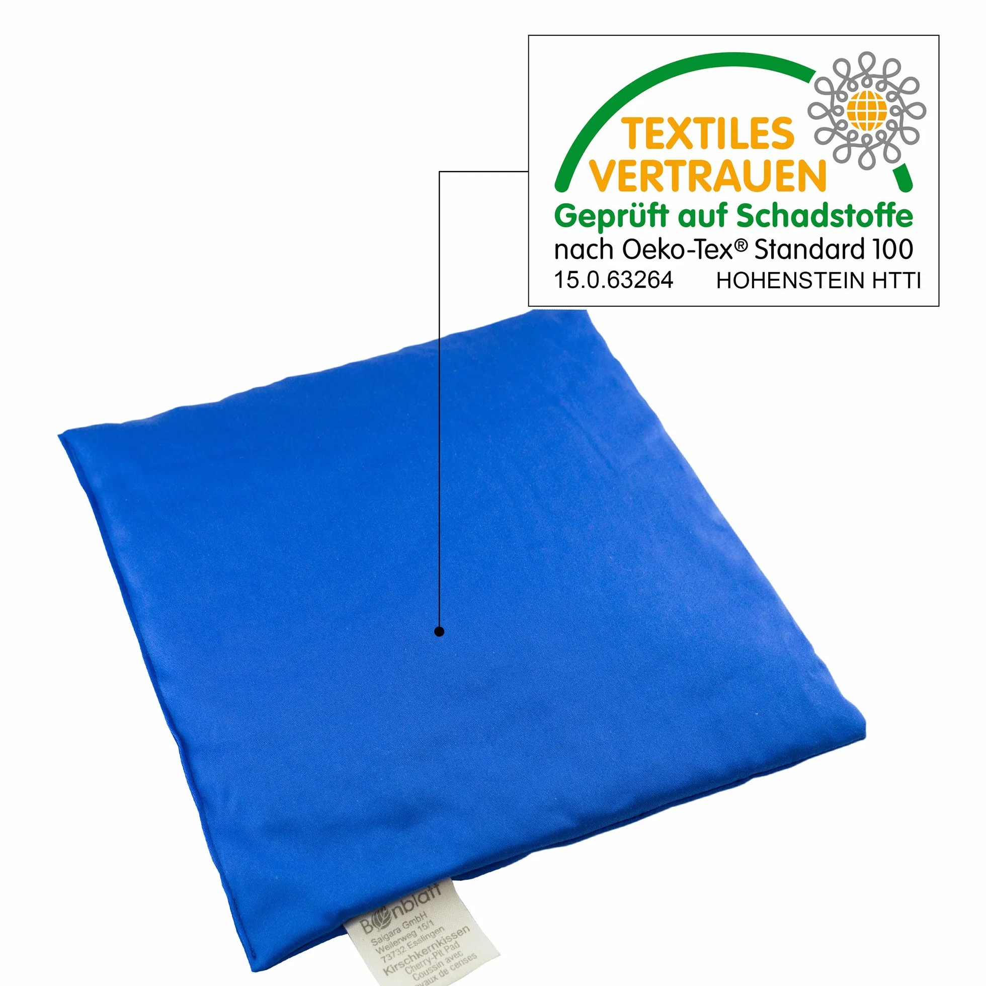 Poduszka z pestkami wiśni Bio firmy Bonblatt® – certyfikat Öko-Tex 100, naturalna i uczciwa produkowana w Niemczech – poduszka rozgrzewająca, poduszka z ziarnami, prezent dla dorosłych, niemowląt, dzieci i zwierząt (19 x 19 cm, niebieska)