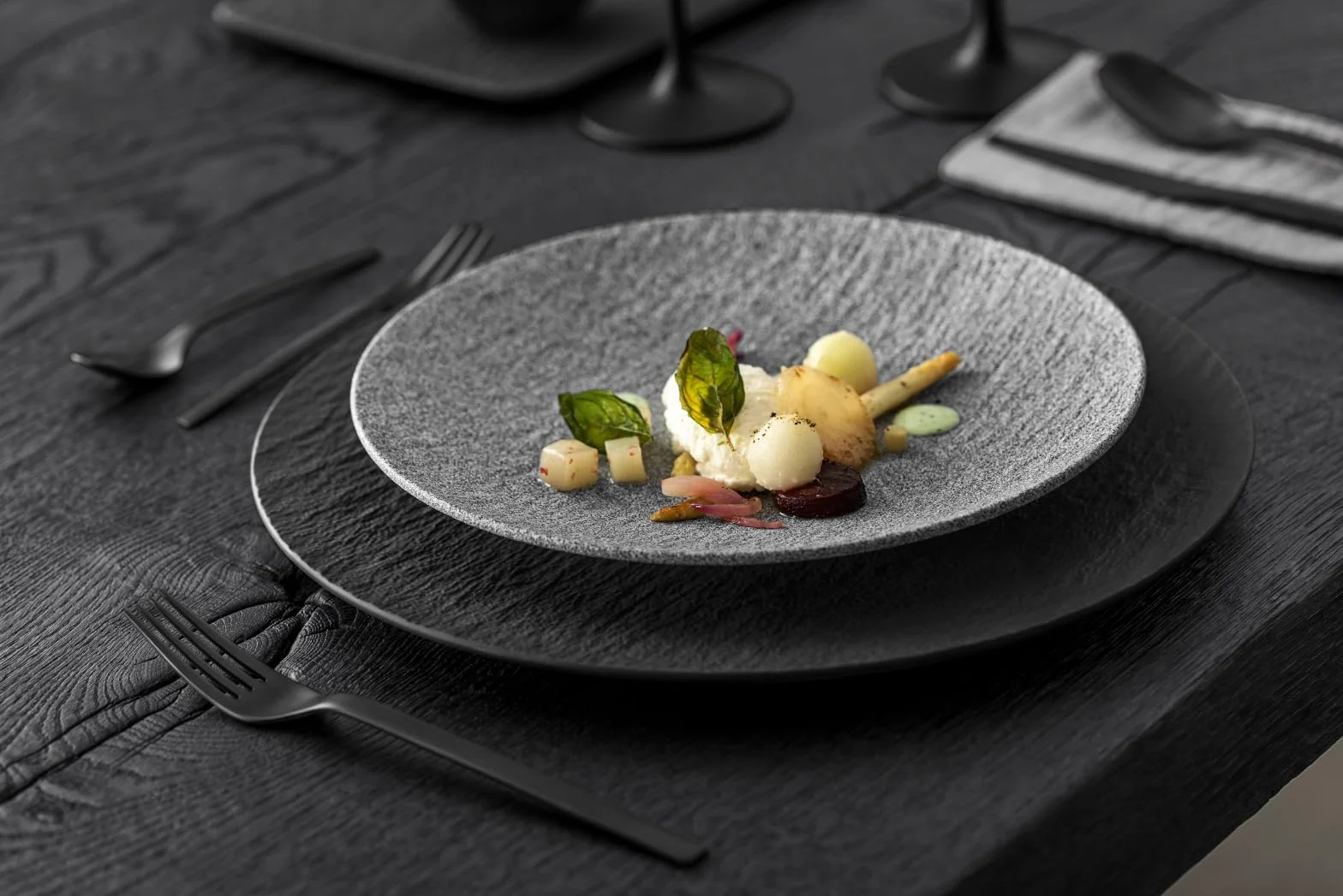 Villeroy & Boch – Manufacture Rock talerze do makaronu, 6 talerzy, porcelana Premium, można myć w zmywarce, można używać w kuchence mikrofalowej, kolor czarny