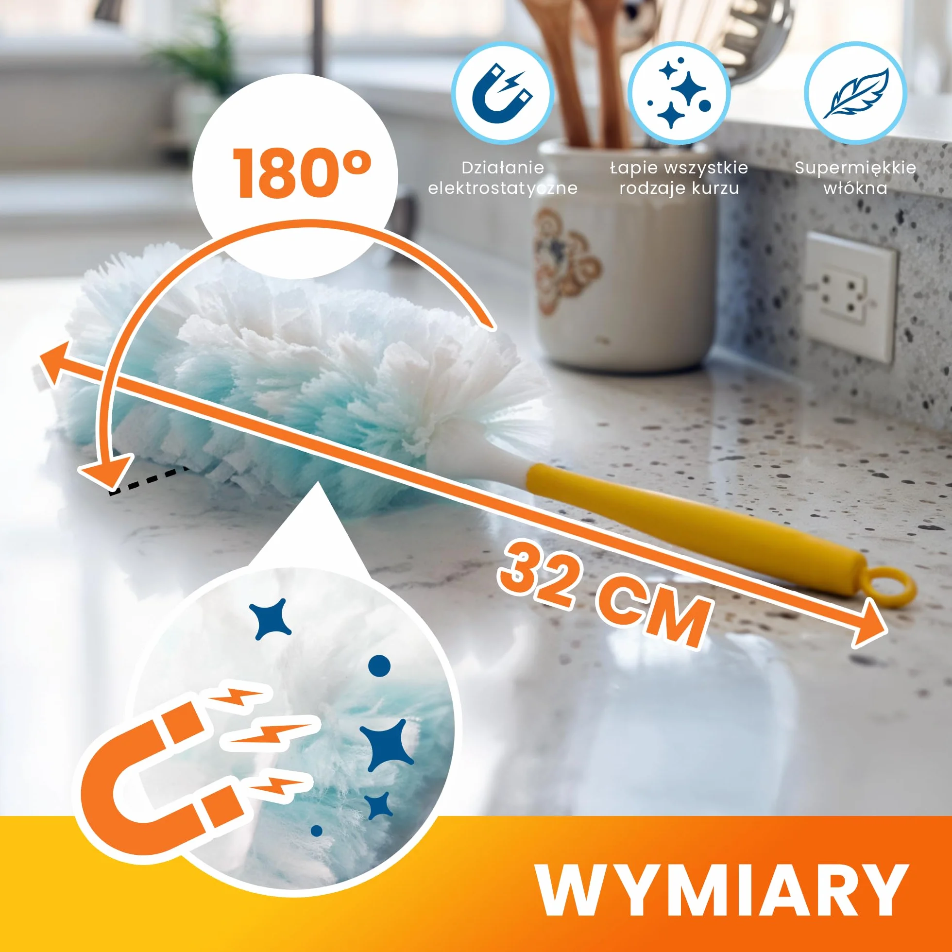 Zestaw 30 ściereczek do kurzu XXL z magnesem, zamiennik do Swiffer Duster, zestaw miotełek do kurzu z trzonkiem do czyszczenia na sucho, wkład wycieraczek do domu i samochodu
