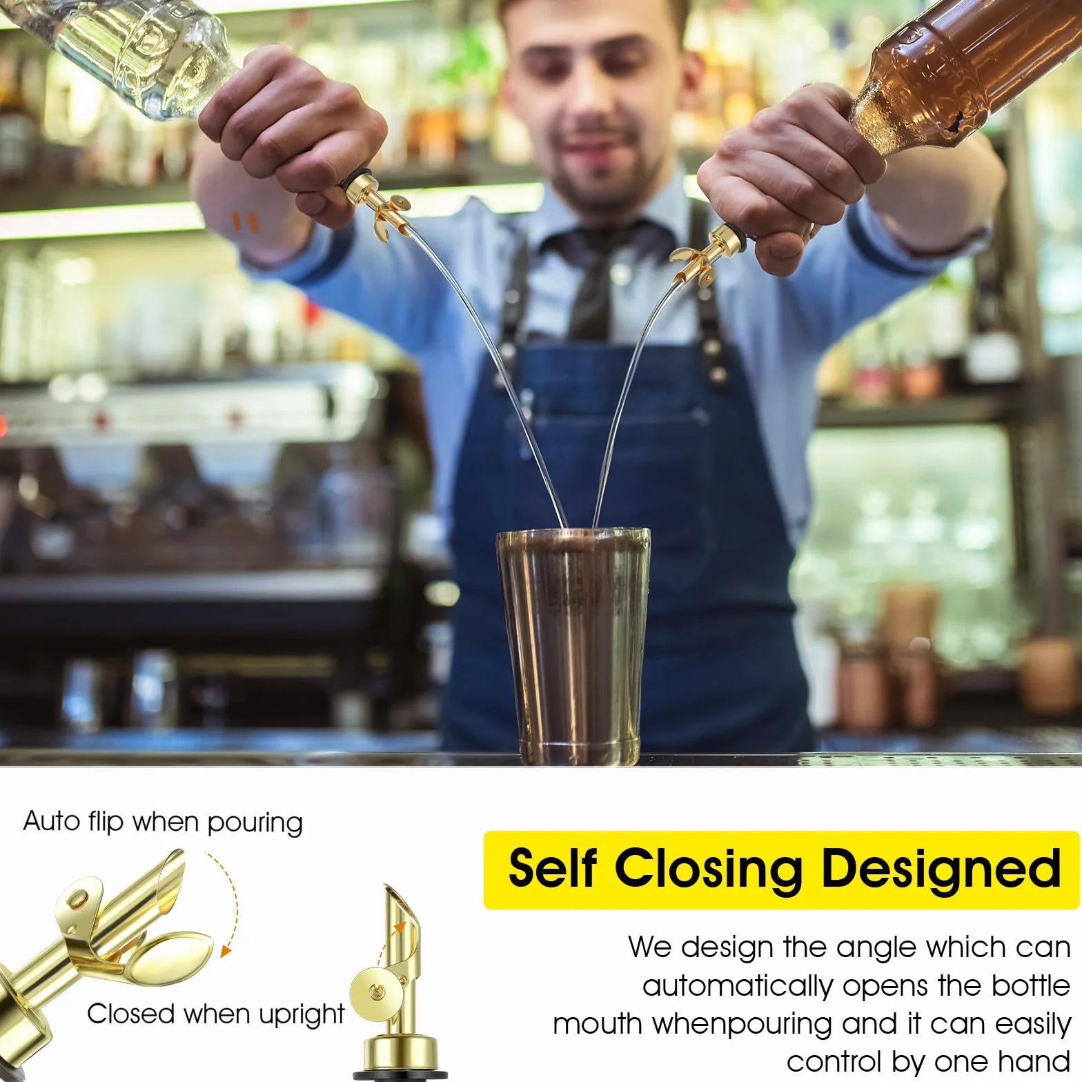 Mabor Nalewacze do butelek alkoholu, nalewacze do alkoholu (złote), konstrukcja samozamykająca, materiał klasy spożywczej, dozownik nalewacza do whisky, wylewki barowe do nalewania płynu, oliwy z