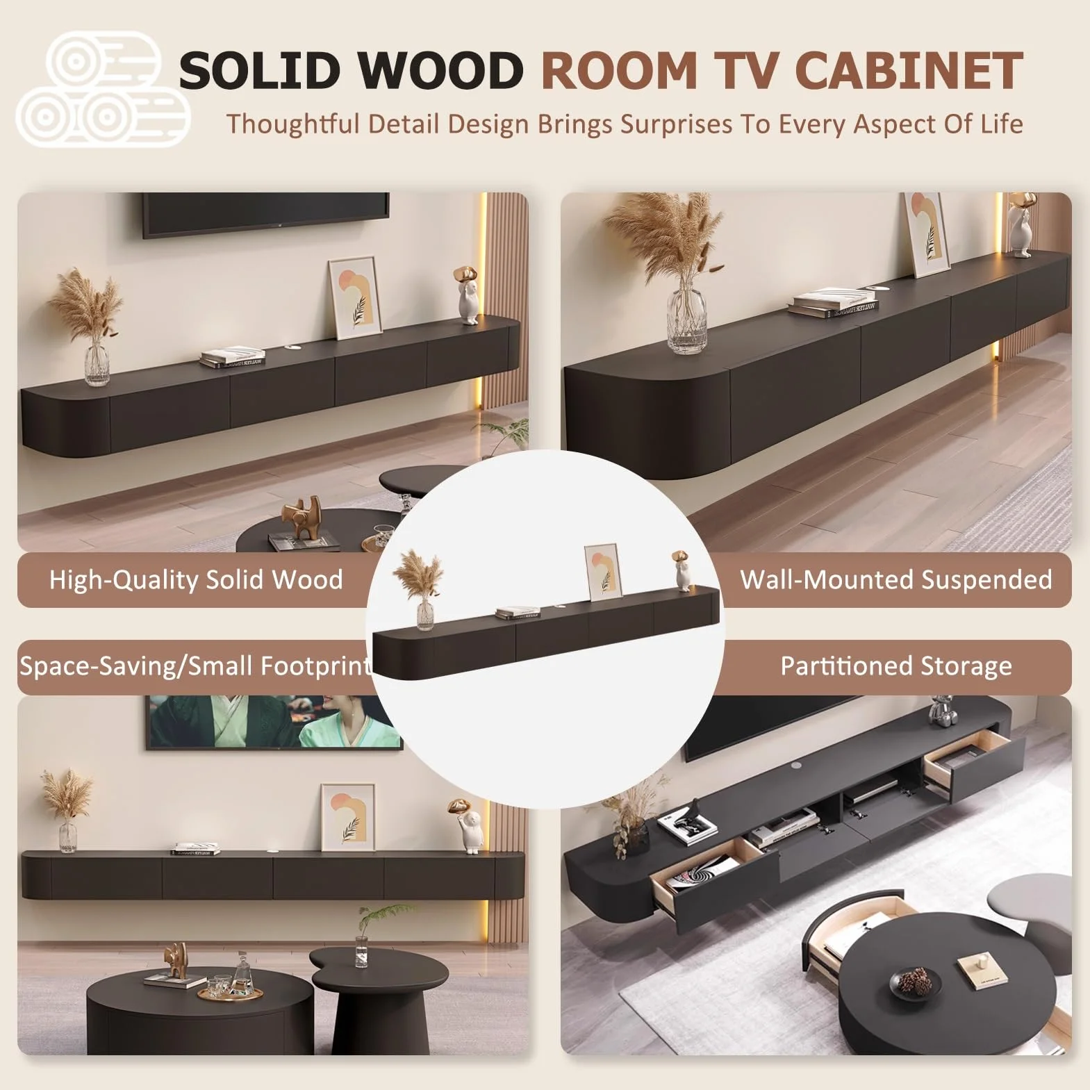 Floating TV Stand Wall Mounted TV Cabinet With Door & Drawer 200x24x20cm