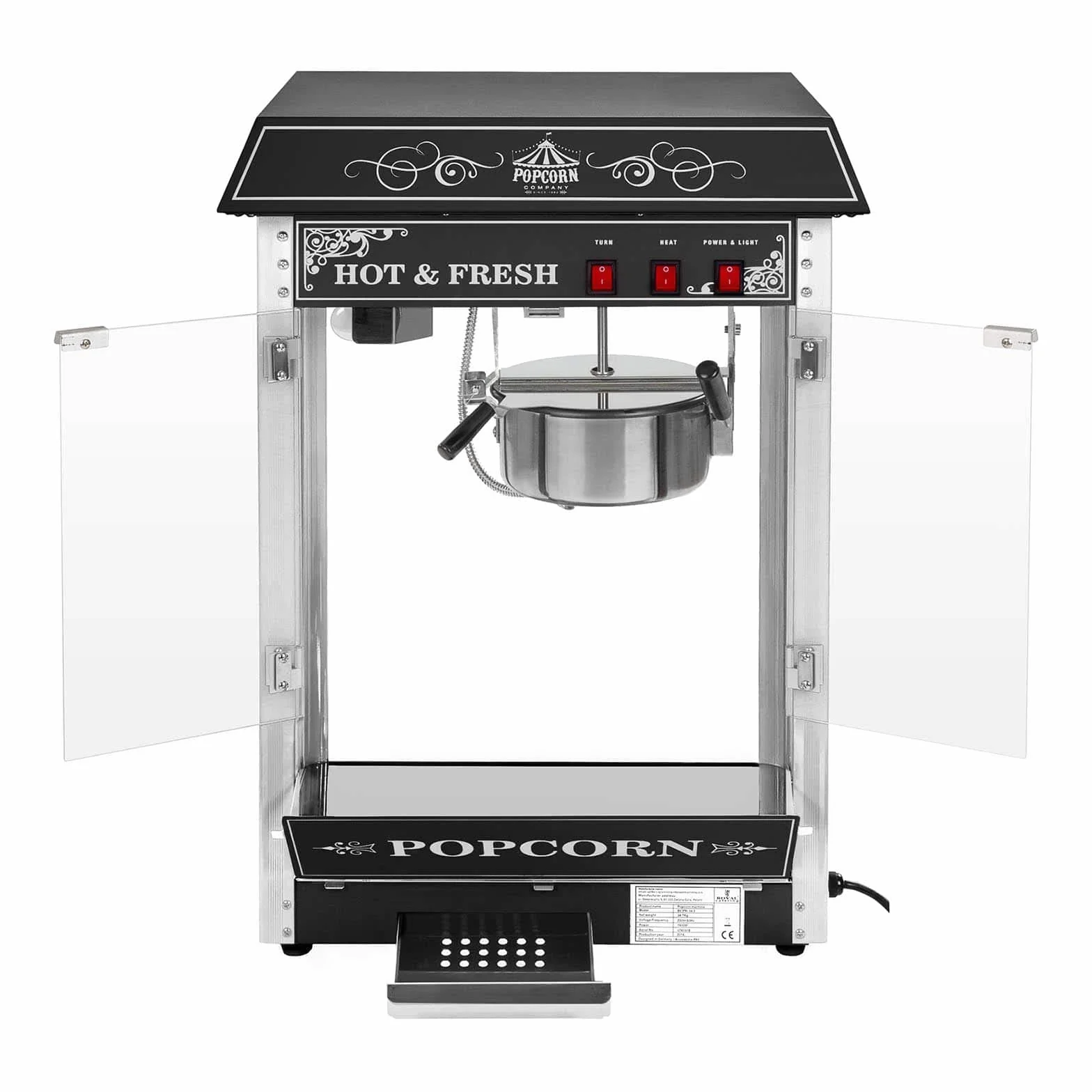 Royal Catering Maszyna do popcornu 1600 W 5 kg/h retro czarna