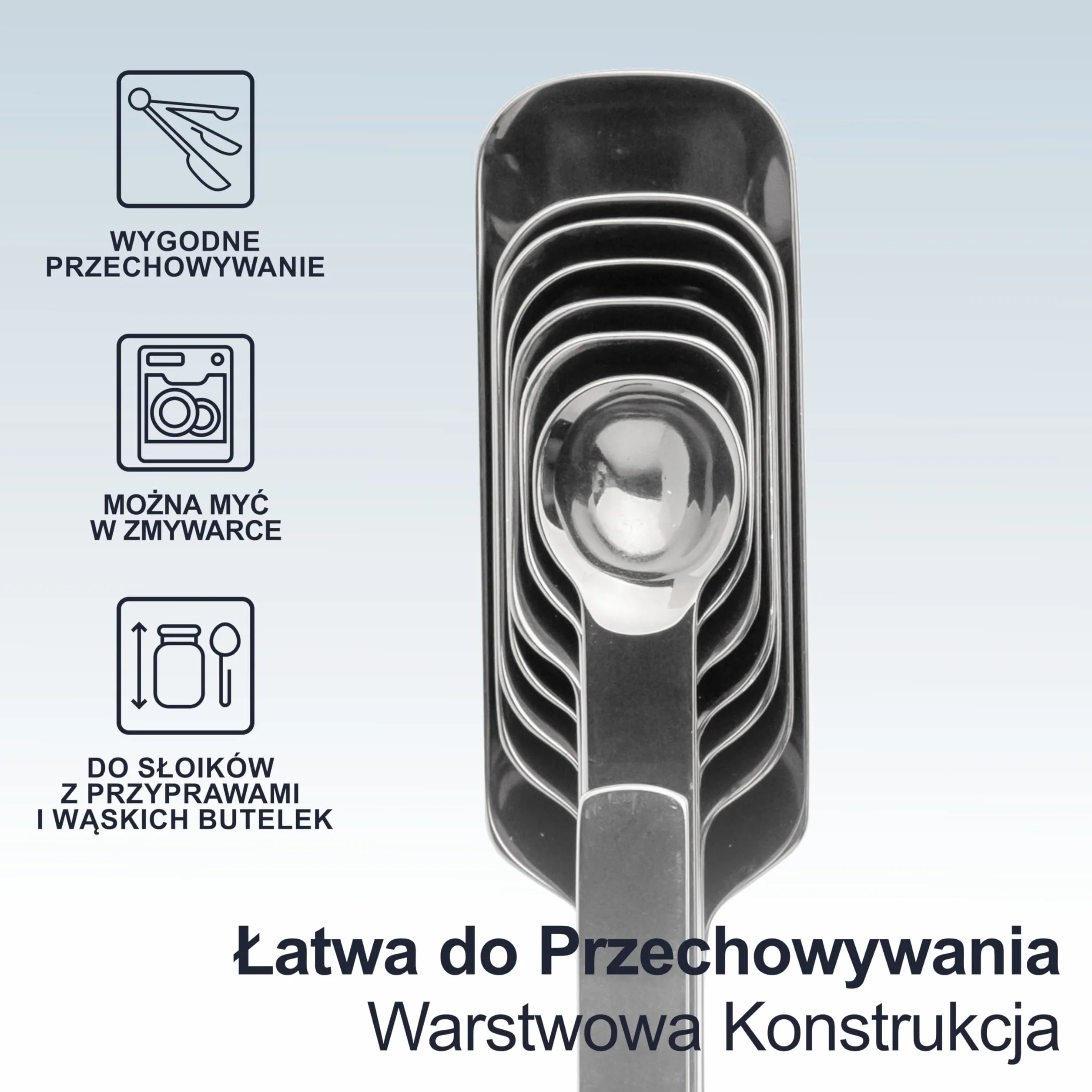 Deiss PRO Wytrzymałe Łyżki Miarowe ze Stali Nierdzewnej do Gotowania, Przypraw, Składników Suszonych i Płynnych, Mieszczący się w Słoiczku do Przypraw - Zestaw 7 Łyżek do Odmierzania z Regulacją