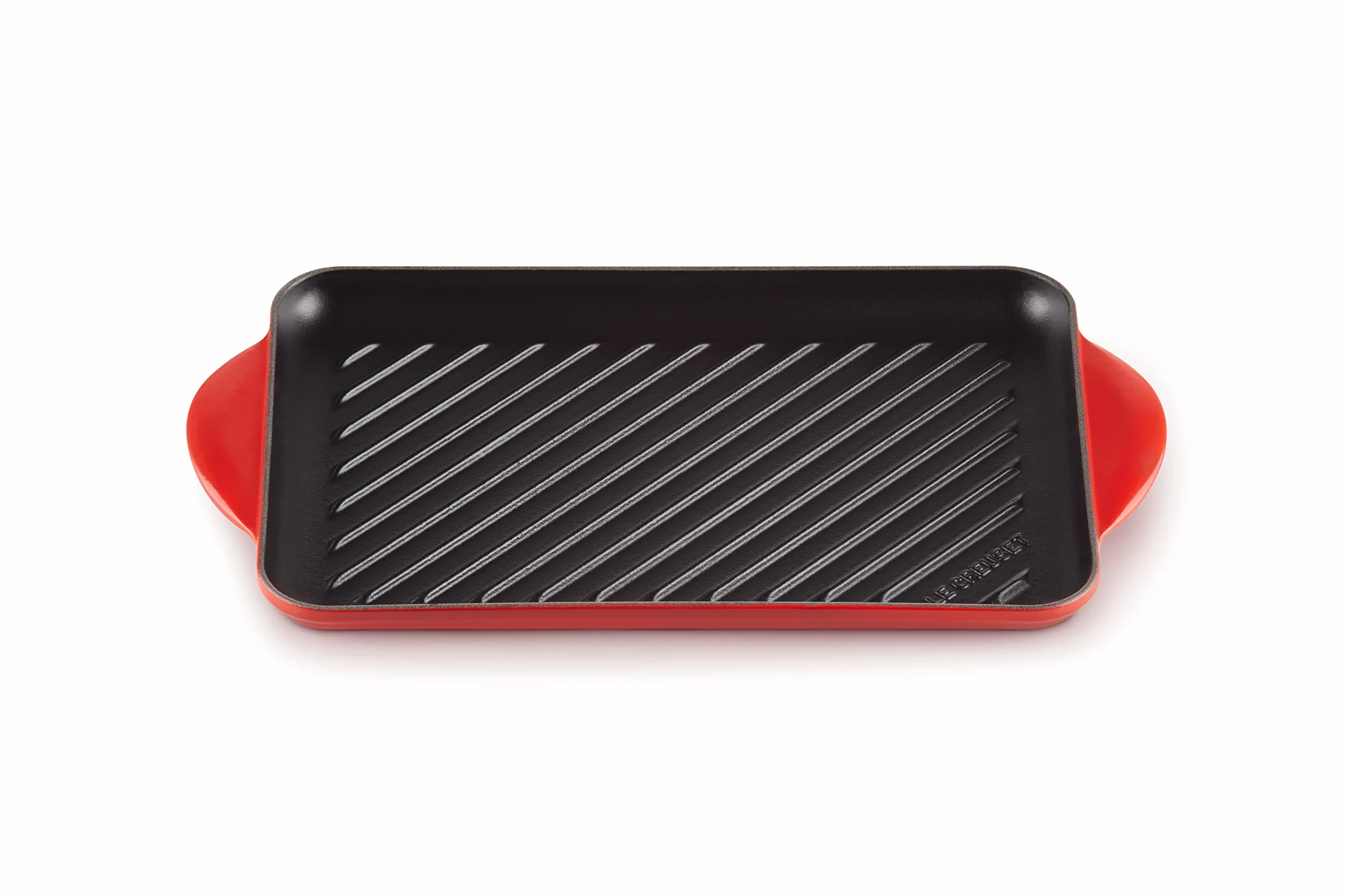 Le Creuset Żeliwna płyta grillowa, prostokątna, 33 x 22 cm, nadaje się do wszystkich rodzajów kuchenek łącznie z indukcyjnymi, Wiśniowa