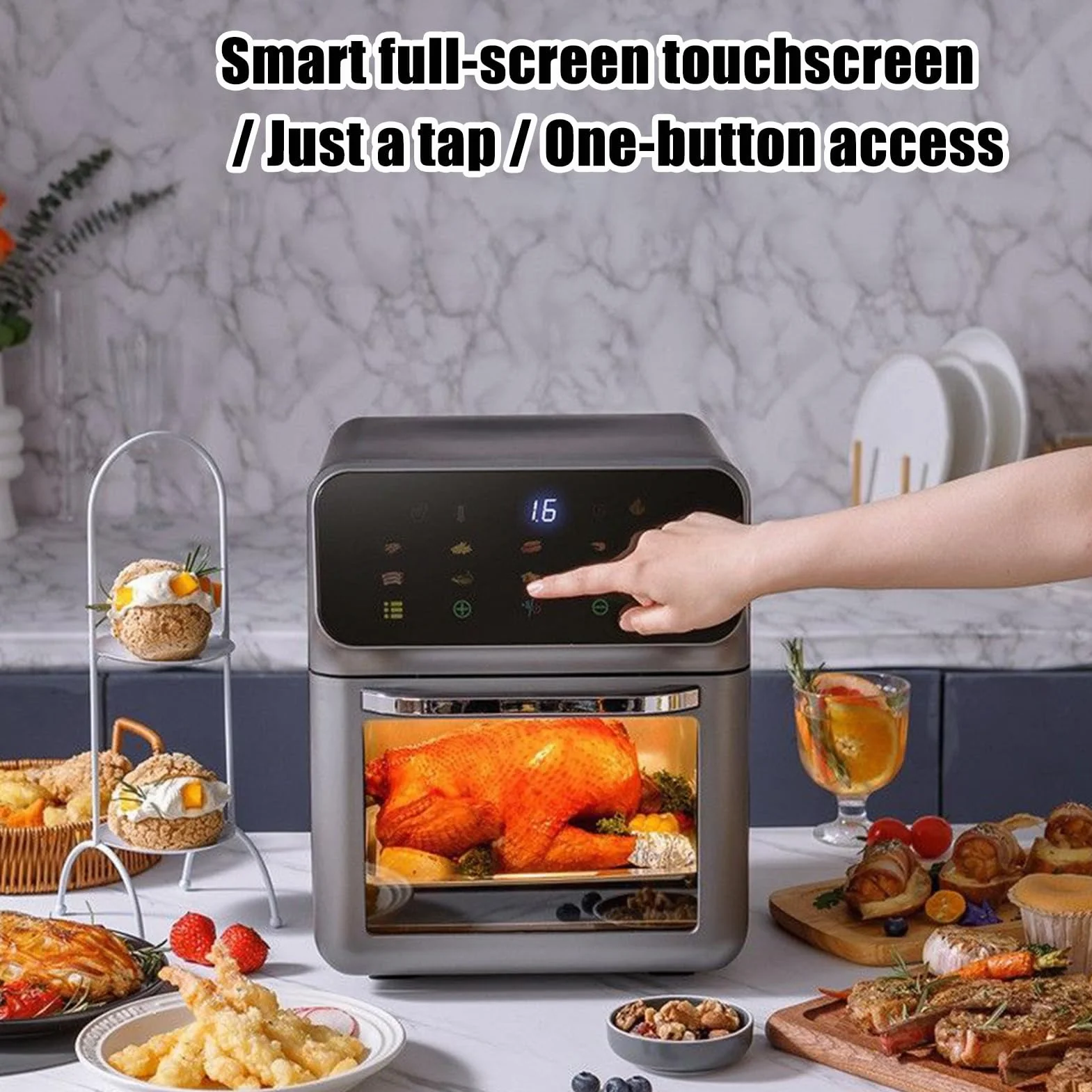 Piekarnik z frytownicą powietrzną i tosterem 2 Ruszty, 0°C–200°C, | Piekarnik z frytownicą i rożnem na blat Dehydrator Pizza Kurczak Frytki Akademik Dom Stół J