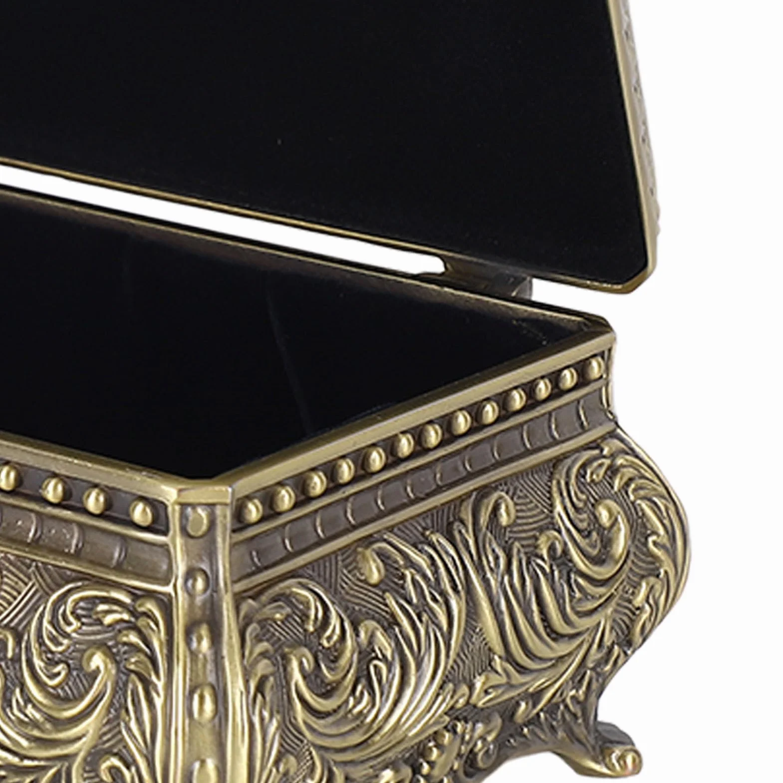 Prostokątne pudełko na biżuterię w stylu vintage z brązu – metalowe drobiazgi do przechowywania akcesoriów, pamiątek i prezentów – eleganckie rozwiązanie do dekoracji domu
