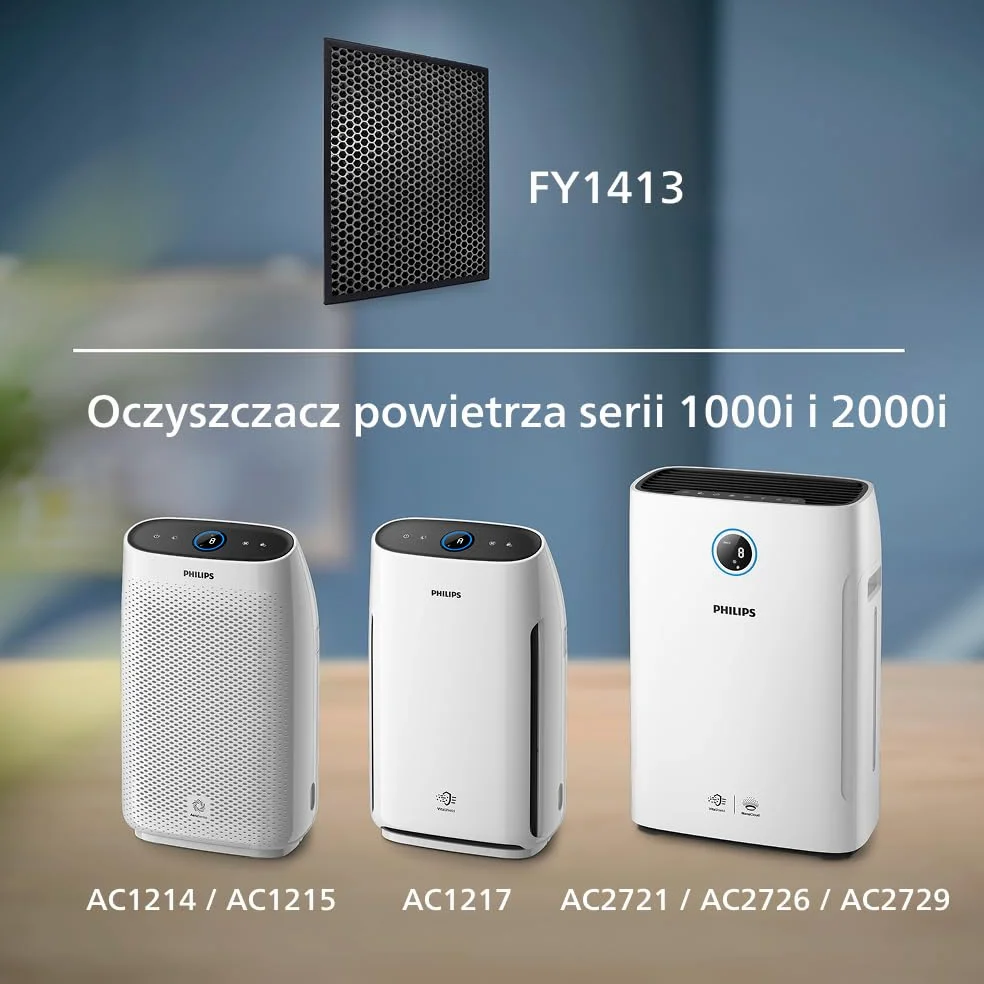 Philips Oryginalny filtr wymienny do oczyszczacza i nawilżacza powietrza 2w1 serii 1000i i 2000i AC1214/AC1215, AC1217, AC2721/AC2726/AC2729, z węglem aktywnym, 12 miesięcy, czarno-biały (FY1413/30)
