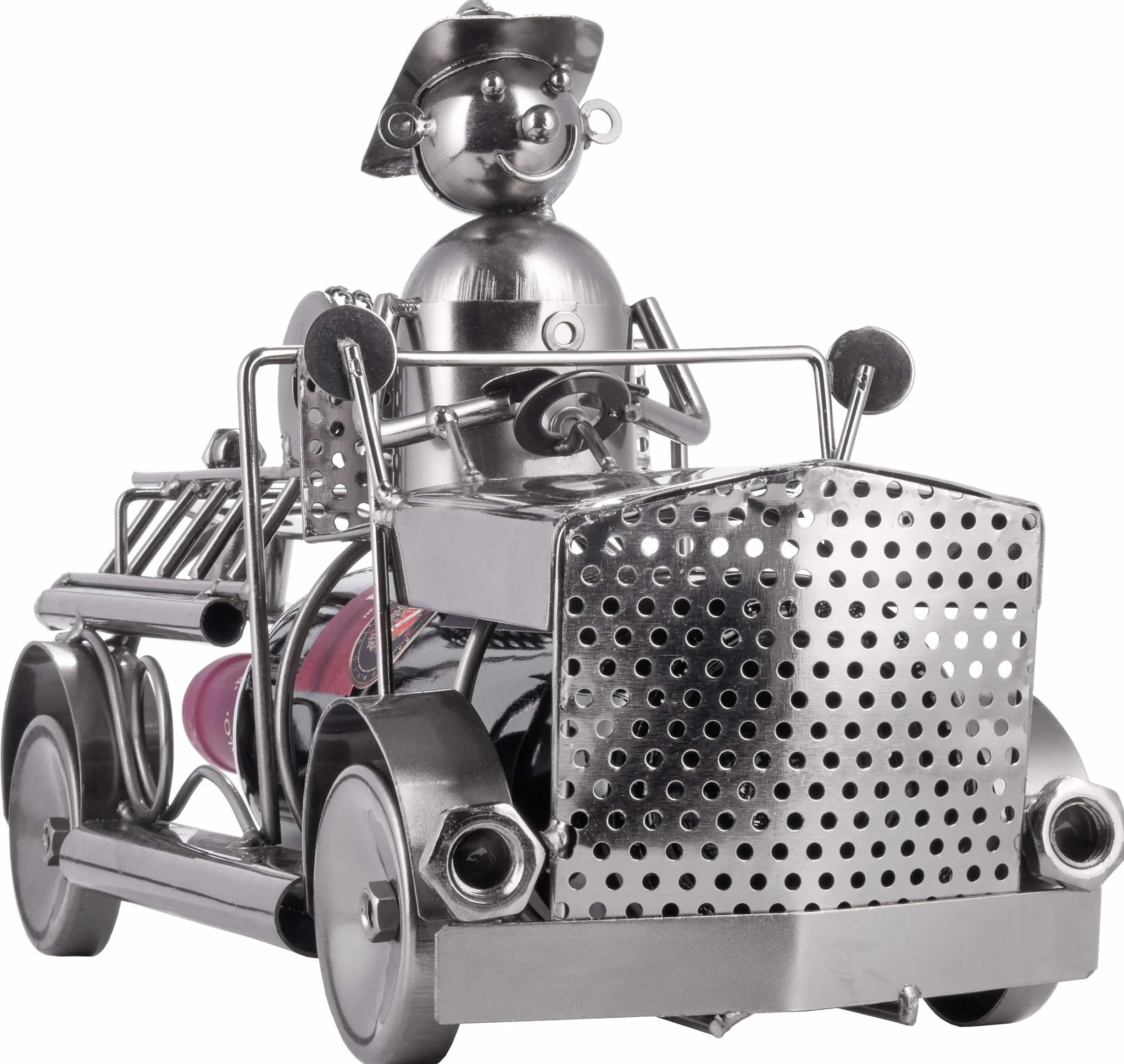BRUBAKER Uchwyt na Butelkę Wina Wóz Strażacki - Wóz Strażacki Metalowa Rzeźba Stojak na Butelkę - 32 cm Metalowa Figura Prezent na Wino Dla Strażaków i Strażaczek - z Kartką z Życzeniami