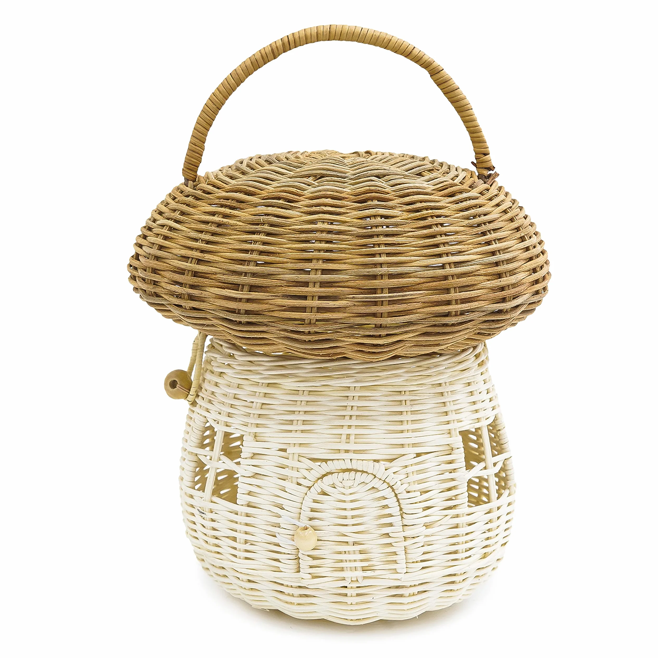 KOLWOVEN Rattanowy kosz do przechowywania grzybów z pokrywką, mysz w pudełku, mały domek dla lalek, dekoracyjny, ręcznie tkany organizer na półkę, uroczy, ręcznie robiony, ręcznie robiony, prezent,