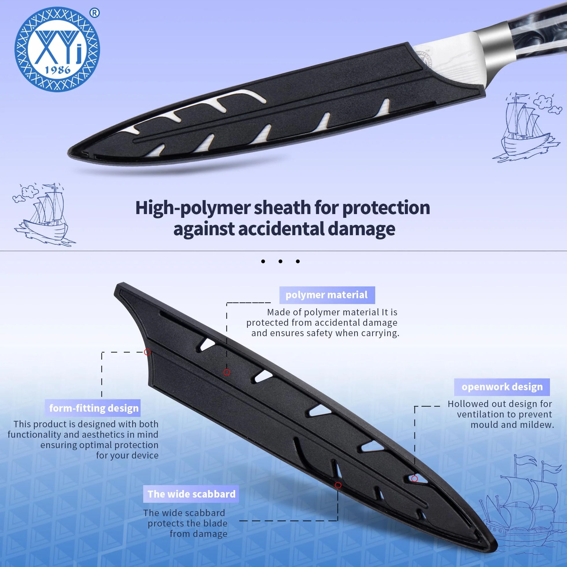 XYJ Professional Kitchen Knife,Stainless Steel 8 Inch Slicing Knife,Laser Damascus Pattern,Resin Handle,Kitchen Knife With Sleeve,Resin Handle,Japanese Chef Knife