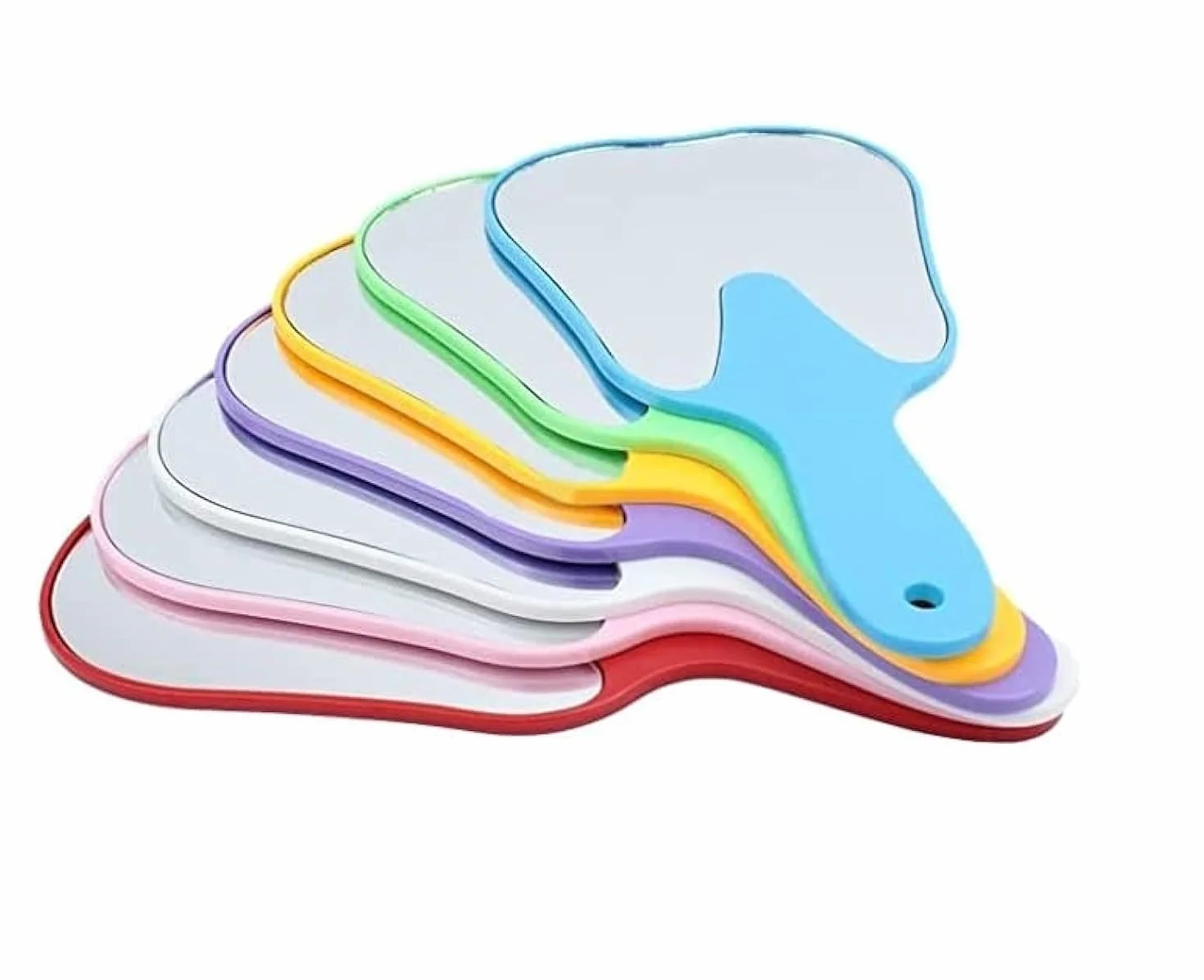 MrHugoo 7 sztuk ręczne lustro w kształcie zębów urocze lusterko do makijażu ręczne plastikowe lusterka dentystyczne z uchwytem kolorowe