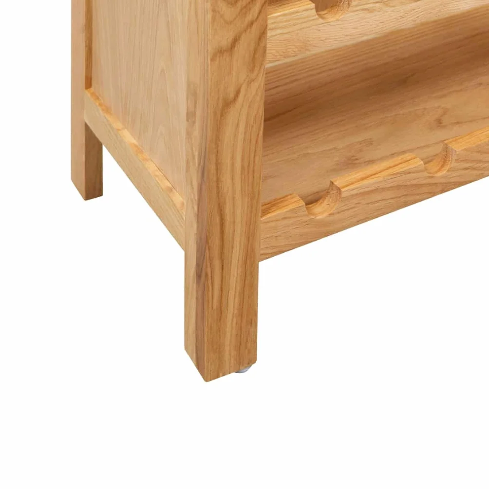 Générique Stojak na butelki z litego dębu, 72 x 32 x 90 cm, wytrzymały stojak do przechowywania wina z rozkloszowanymi półkami, elegancki regał na wino, łatwy montaż