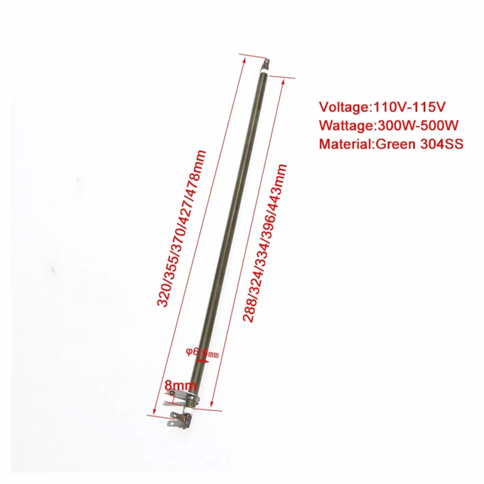 2-częściowy element grzejny do piekarnika elektrycznego, prosta rura z blachą metalową, wyżarzanie, SUS304(370mm 375W)
