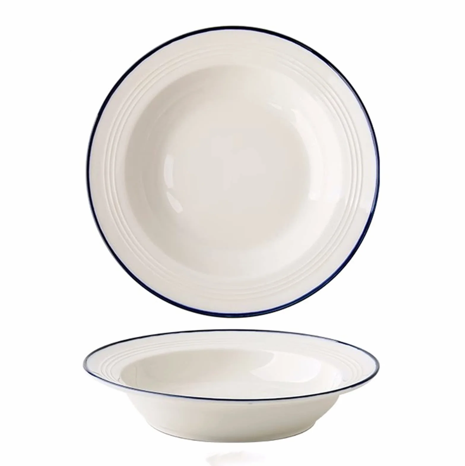 Talerz obiadowy Dwa talerze z kapeluszami Prosty talerz Ceramiczny talerz do zupy Talerz sałatkowy Talerz obiadowy Kuchnia domowa Restauracja Biały okrągły talerz Naczynia do serwowania