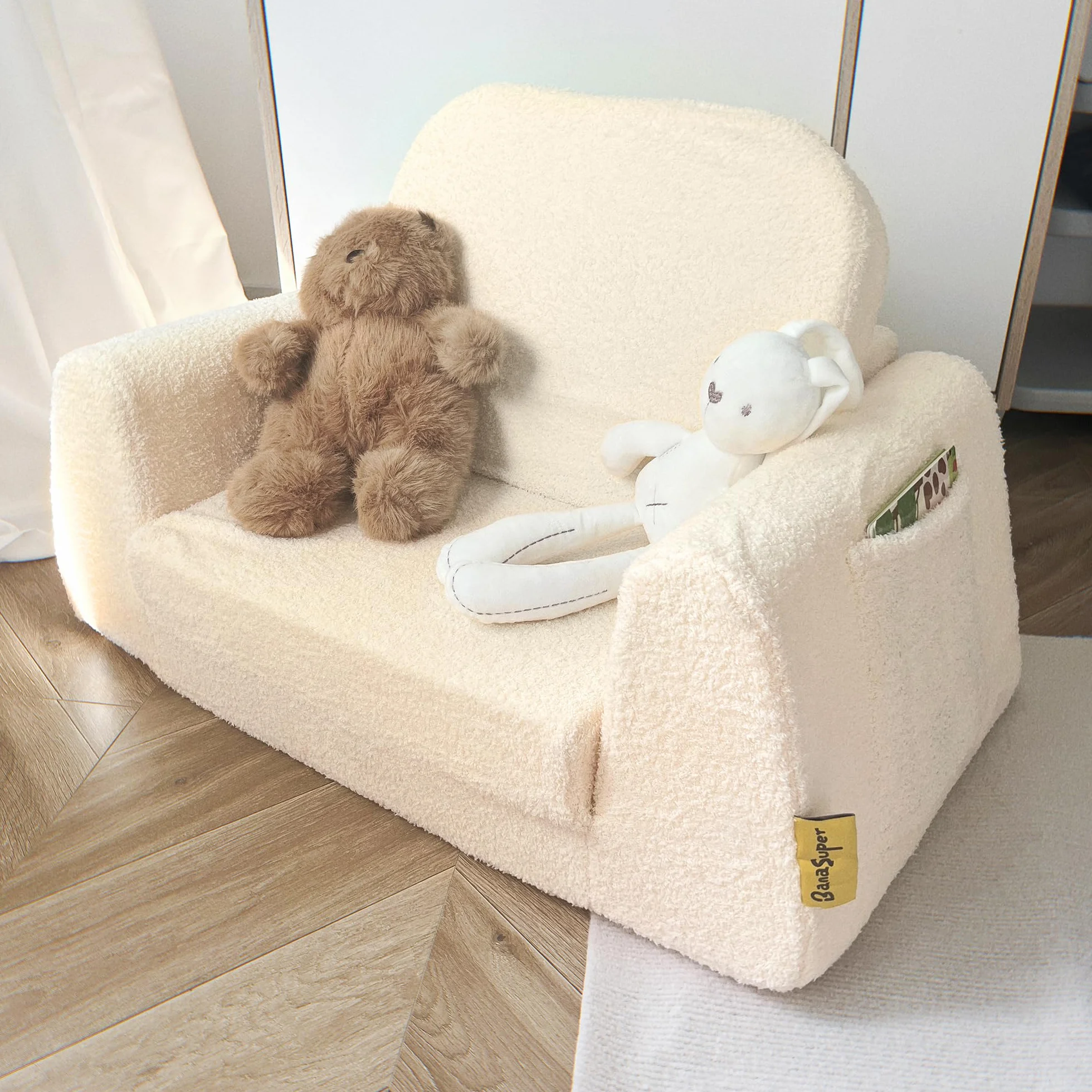 BanaSuper Rozkładana sofa dziecięca 2 w 1, składany fotel i łóżko dla niemowląt, fotel dziecięcy, poszerzona podstawa zapobiegająca przechylaniu, zdejmowany pokrowiec, prezent dla chłopców i