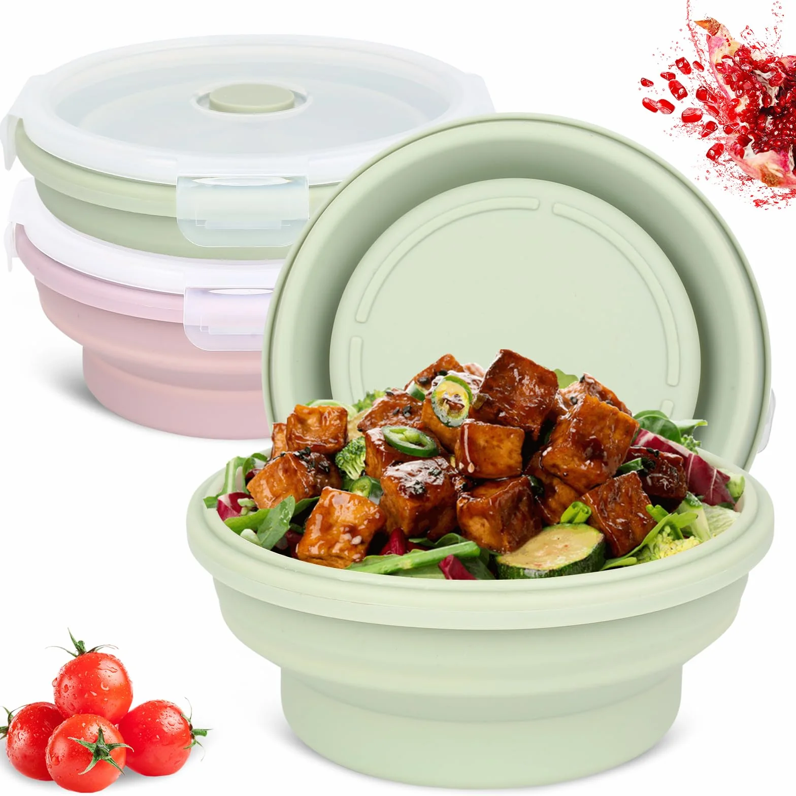 Silikonowy składany pojemnik na lunch 550 ml, 2 sztuki, składane pojemniki na żywność z pokrywką, składane pojemniki na żywność z pokrywką, silikonowe pudełko na lunch do przygotowywania posiłków