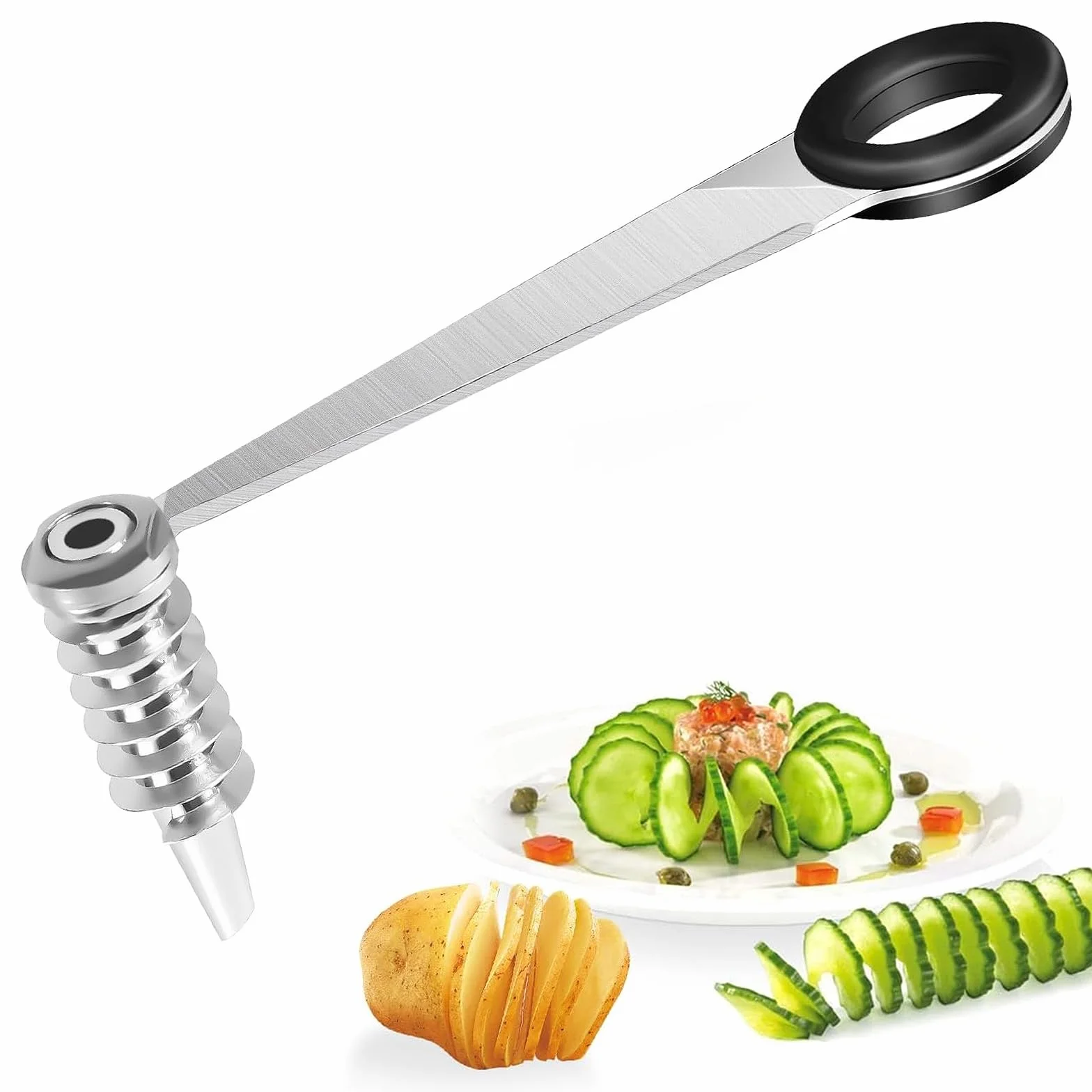 Spiralna krajalnica do ziemniaków, spiralna krajalnica ze stali nierdzewnej do warzyw, praktyczne akcesoria kuchenne, spiralizator do ziemniaków, ogórków, marchwi, owoców