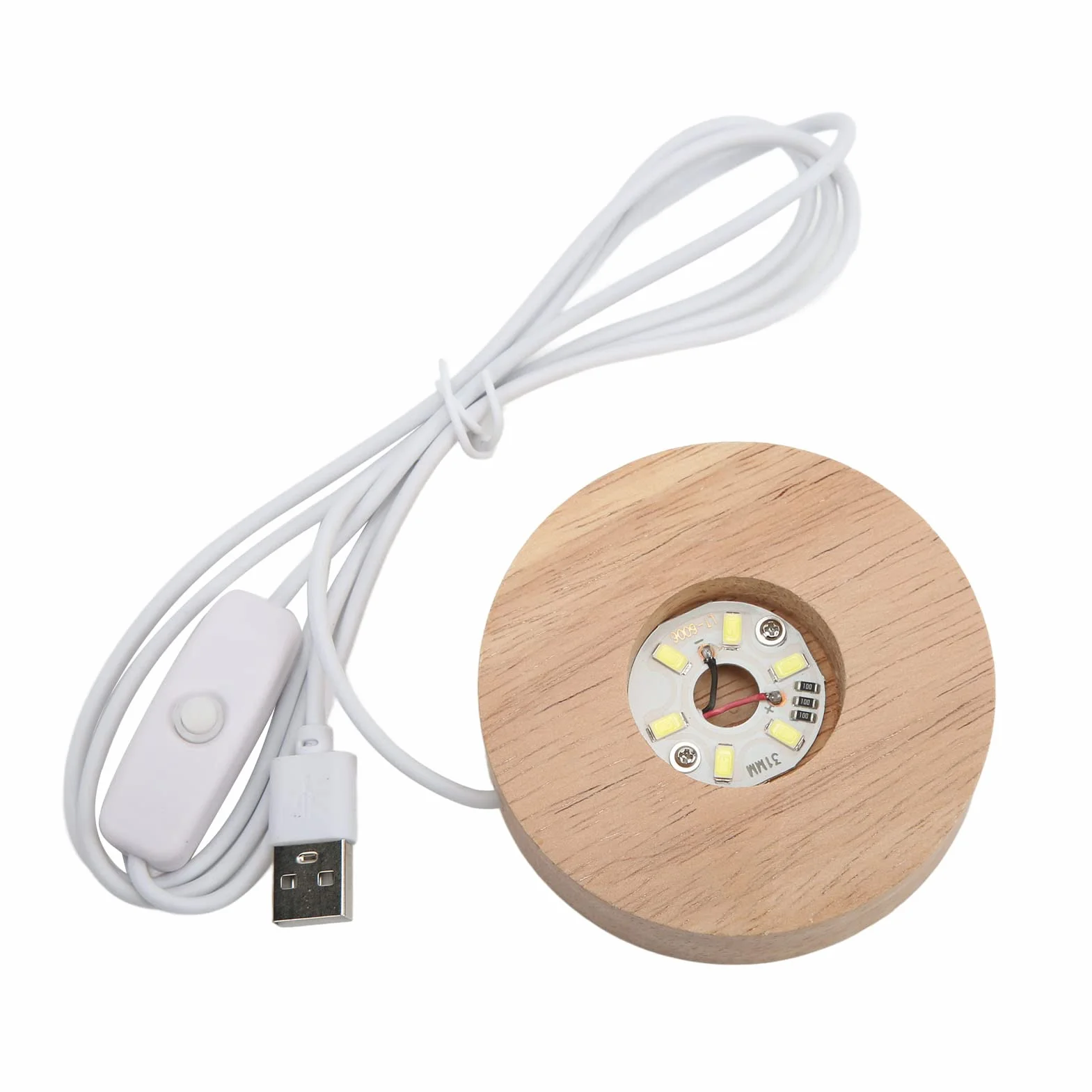 Stopka LED, interfejs USB i Drewniana podstawa Podstawa świetlna dla sferycznych prostokątnych i sferycznych lamp, elegancki trwały Gniazdo lampy(białej podstawy światła)