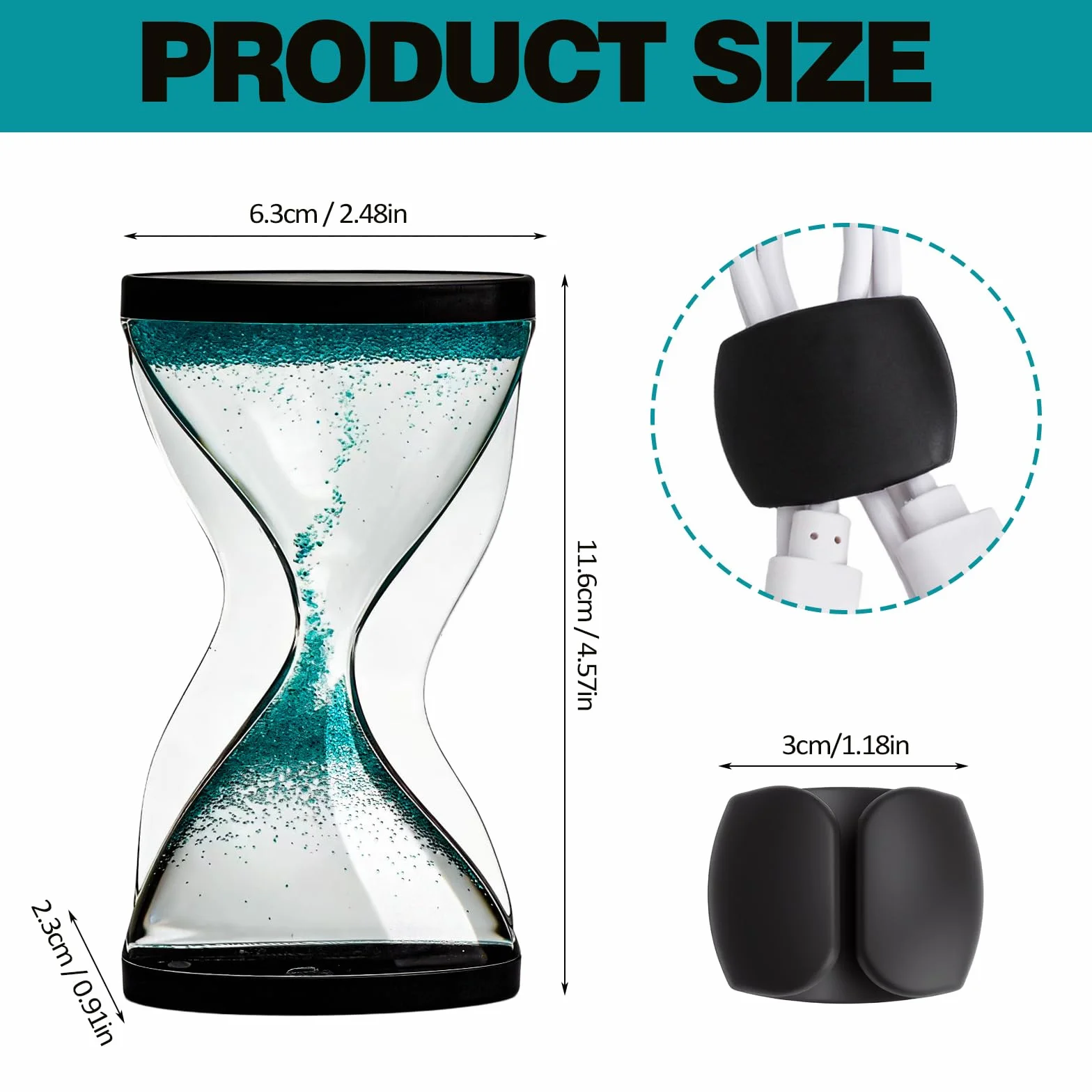 Klepsydra 8 minut, Premium Sensory Liquid Timer z klipsem do organizera na kable, antygrawitacyjna klepsydra płynna, akrylowa płynna szyba Motion Hourglass do biura, akcesoriów do domu i